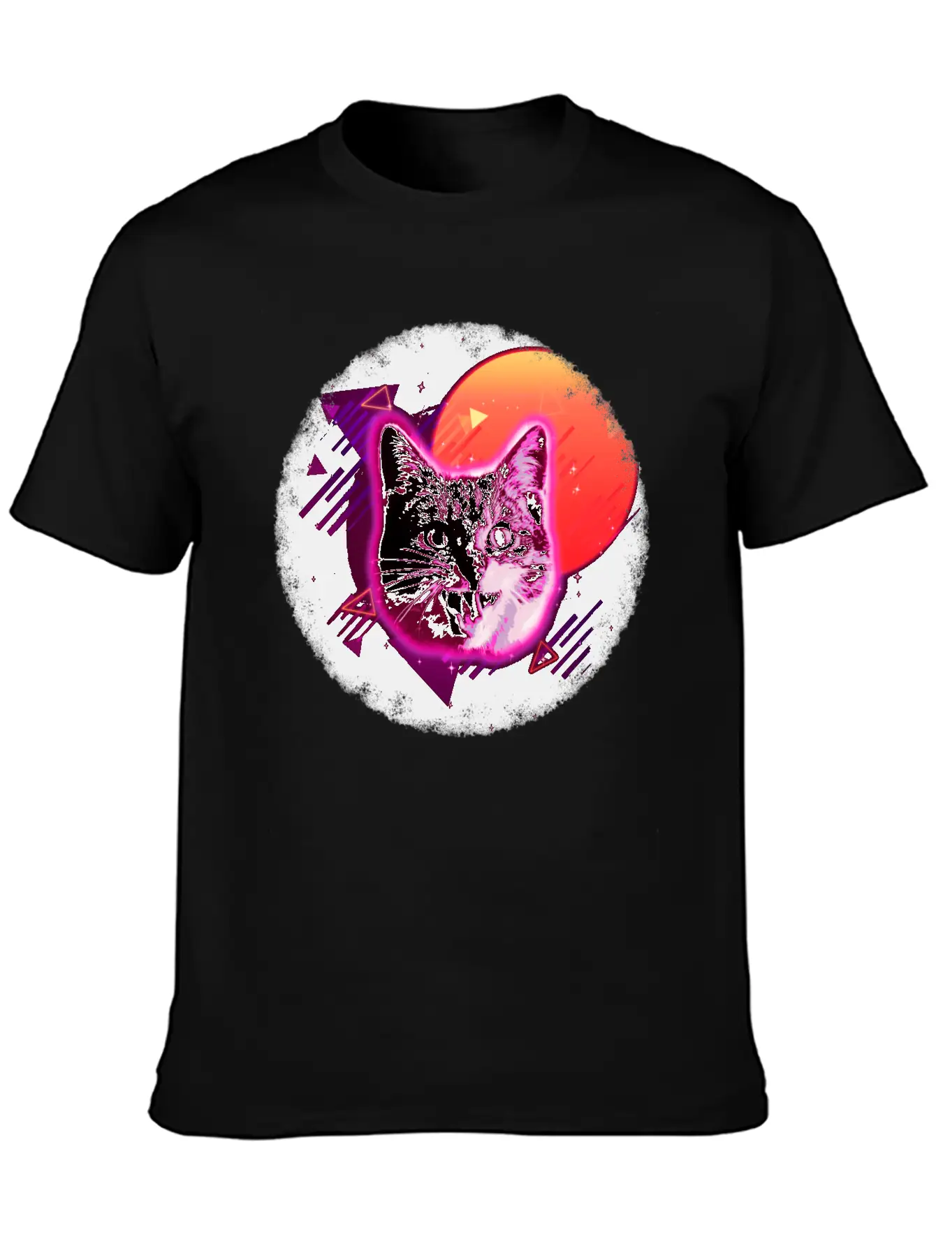 Cat Face Shirt Trippy Rave Neon 80s Disco Vintage Kitty Tee Breathable Soft Cotton T-Shirt – Timeless Casual Look