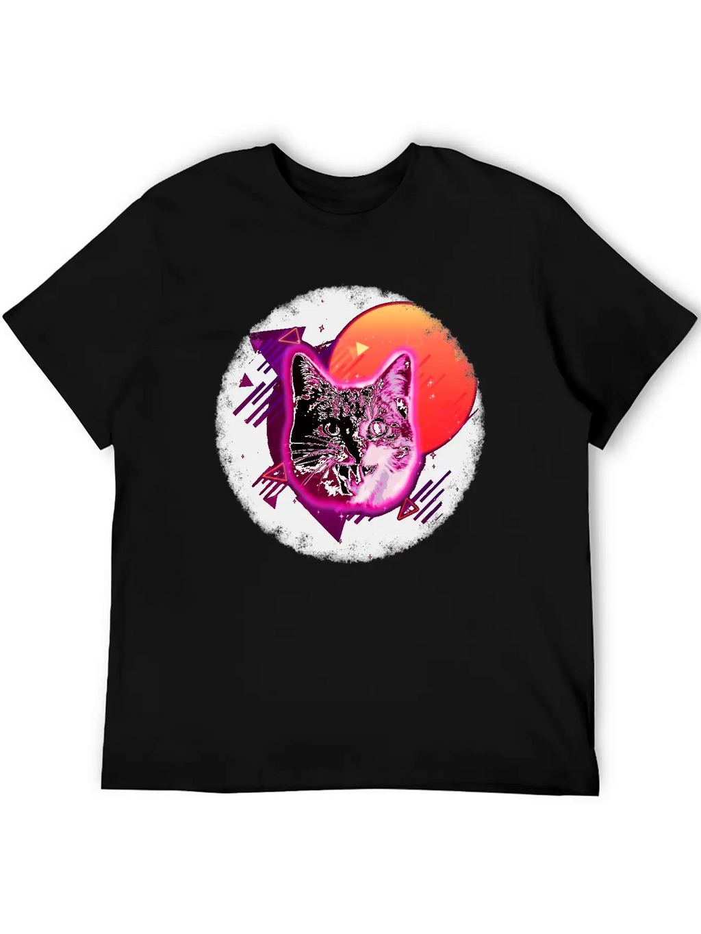 Cat Face Shirt Trippy Rave Neon 80s Disco Vintage Kitty Tee Breathable Soft Cotton T-Shirt – Timeless Casual Look