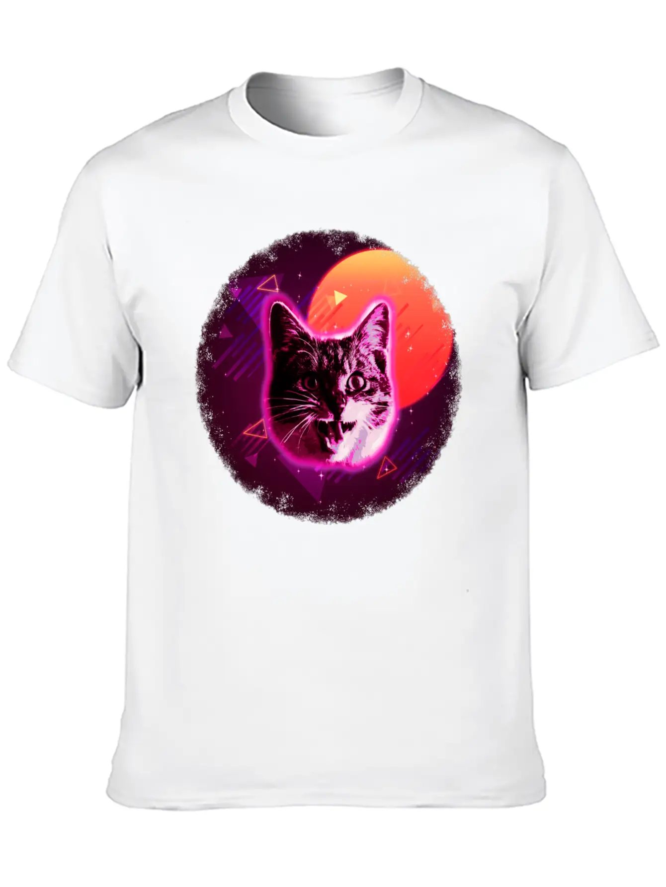 Cat Face Shirt Trippy Rave Neon 80s Disco Vintage Kitty Tee Breathable Soft Cotton T-Shirt – Timeless Casual Look