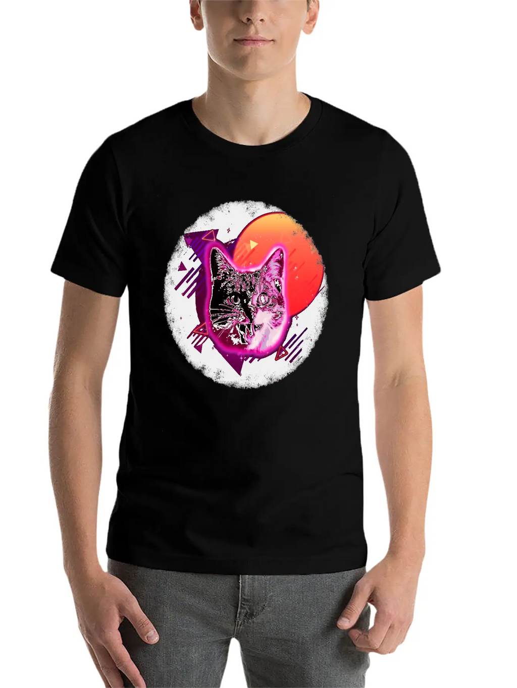 Cat Face Shirt Trippy Rave Neon 80s Disco Vintage Kitty Tee Breathable Soft Cotton T-Shirt – Timeless Casual Look