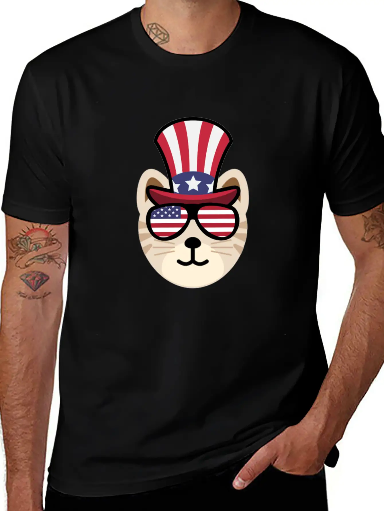 Cat Happy 4th Of July Breathable Soft Cotton T-Shirt – Timeless Casual Look