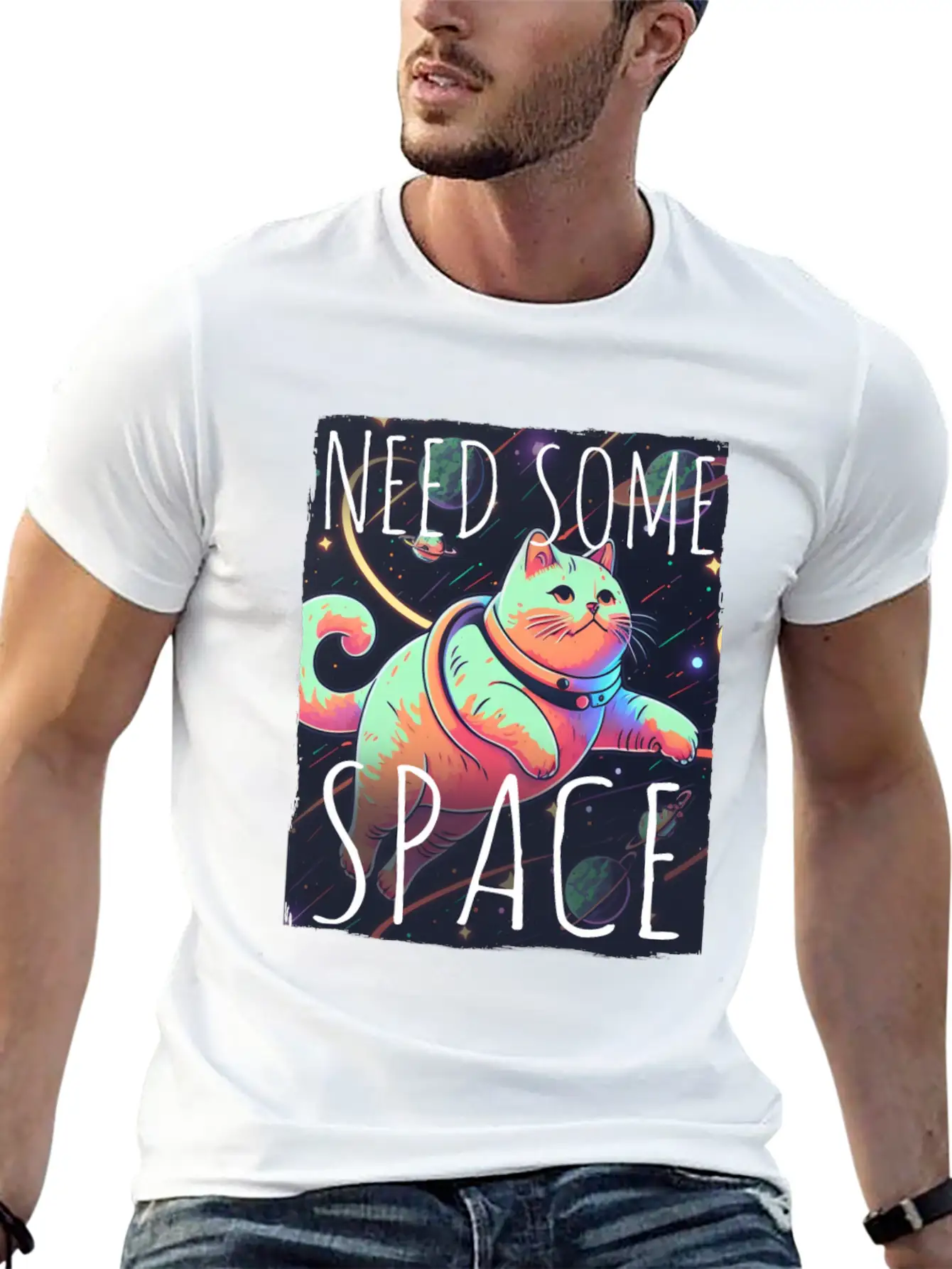 Cat Kitten Space Outer Space Atmosphere Universe Classic Fit Graphic Tee For Daily Comfort – Unisex Cotton Shirt