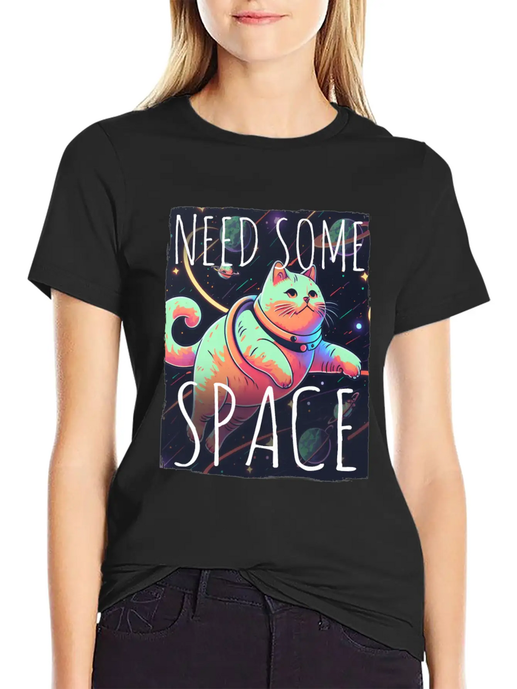 Cat Kitten Space Outer Space Atmosphere Universe Classic Fit Graphic Tee For Daily Comfort – Unisex Cotton Shirt