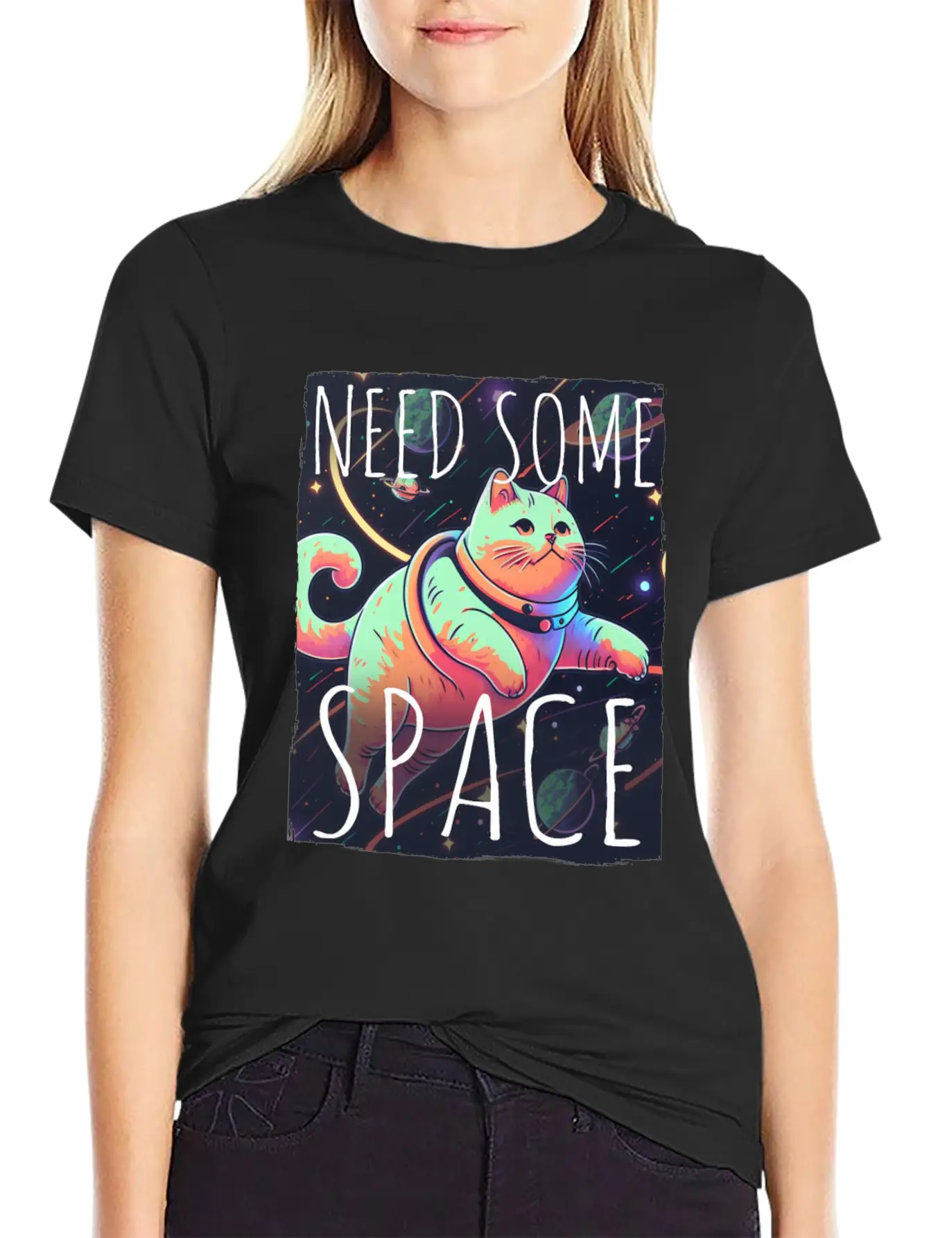 Cat Kitten Space Outer Space Atmosphere Universe Classic Fit Graphic Tee For Daily Comfort – Unisex Cotton Shirt