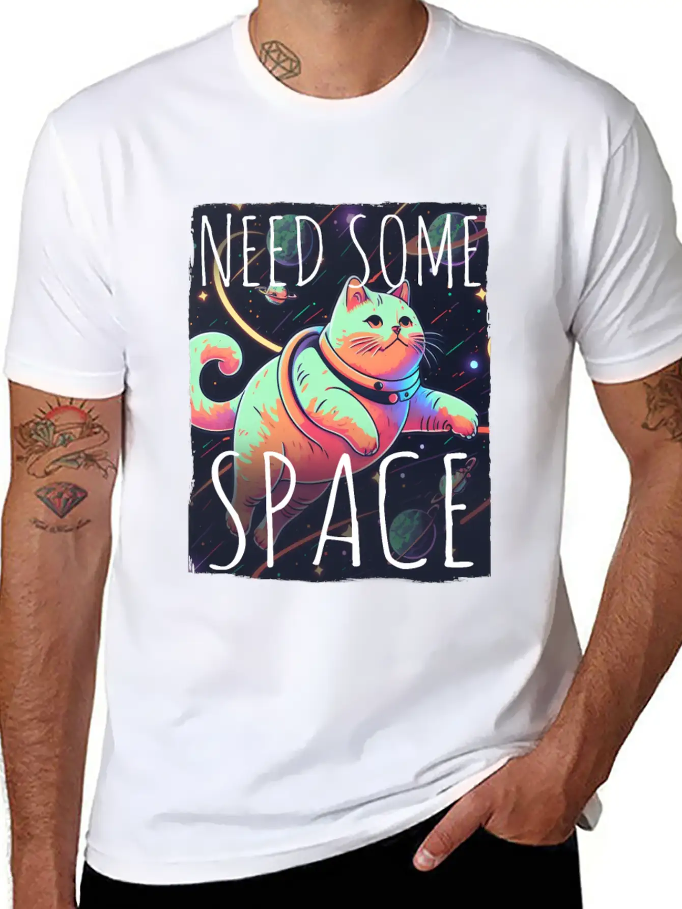 Cat Kitten Space Outer Space Atmosphere Universe Classic Fit Graphic Tee For Daily Comfort – Unisex Cotton Shirt