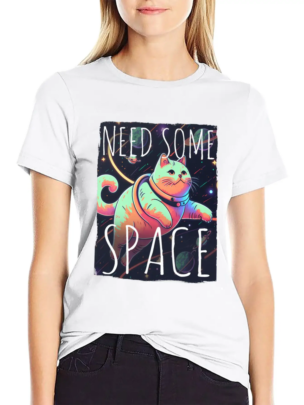 Cat Kitten Space Outer Space Atmosphere Universe Classic Fit Graphic Tee For Daily Comfort – Unisex Cotton Shirt
