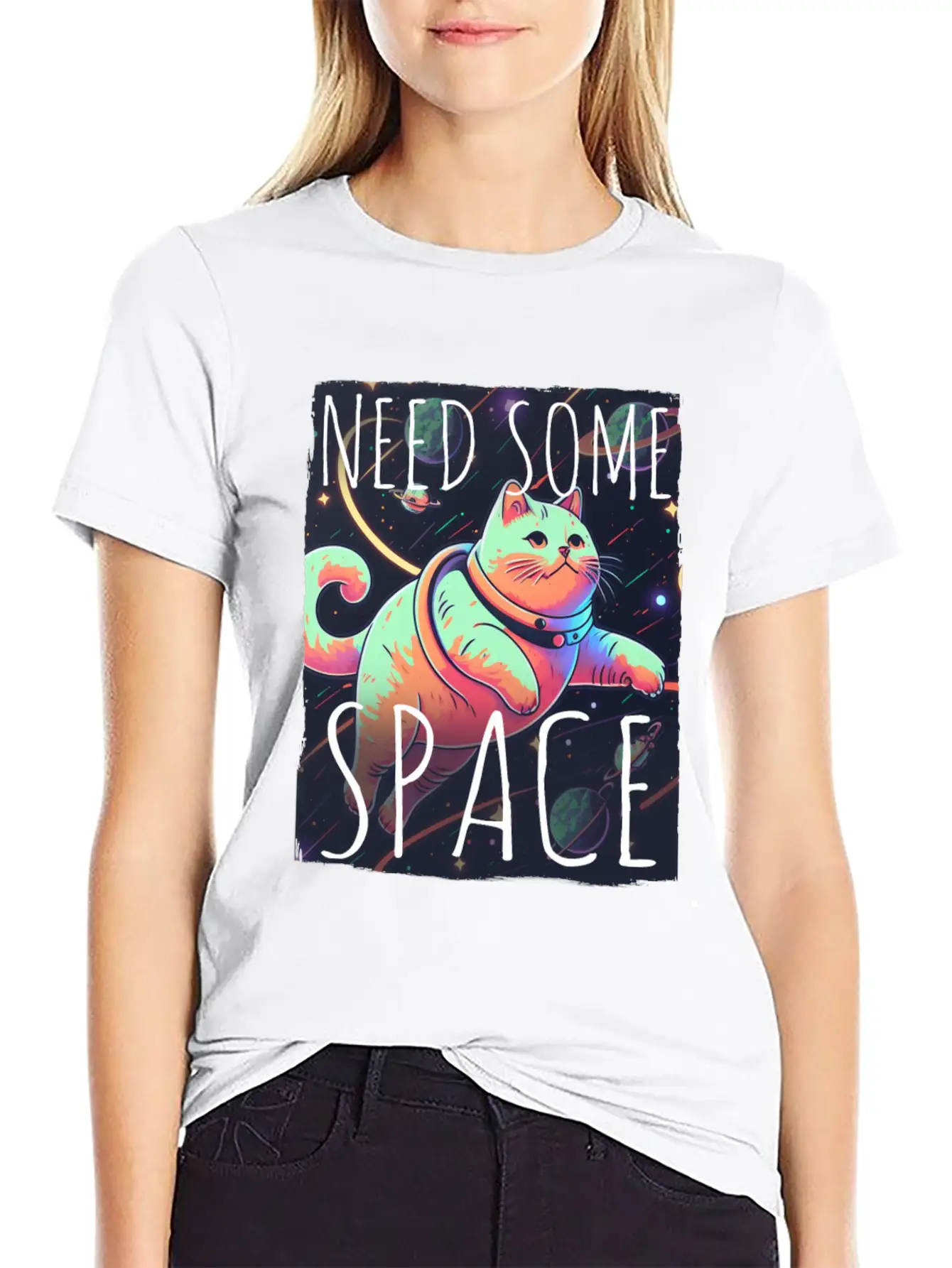 Cat Kitten Space Outer Space Atmosphere Universe Classic Fit Graphic Tee For Daily Comfort – Unisex Cotton Shirt