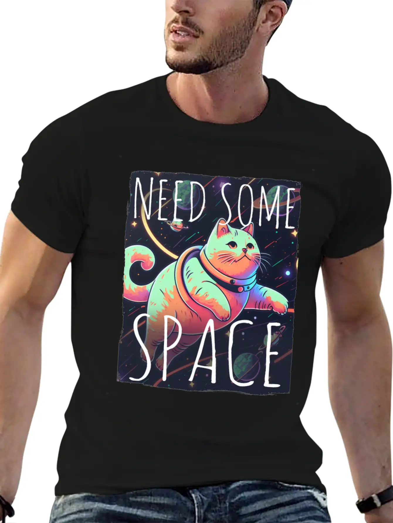 Cat Kitten Space Outer Space Atmosphere Universe Classic Fit Graphic Tee For Daily Comfort – Unisex Cotton Shirt