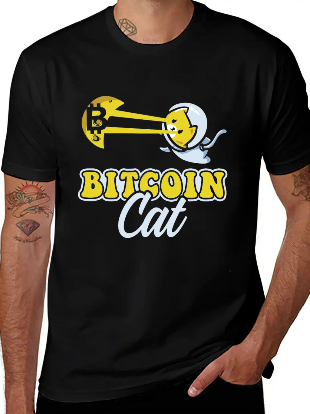 Cat Laser Eyes Bitcoin Crypto BTC Cryptocurrency Unisex Short Sleeve Soft Cotton T-Shirt – Casual Everyday Wear