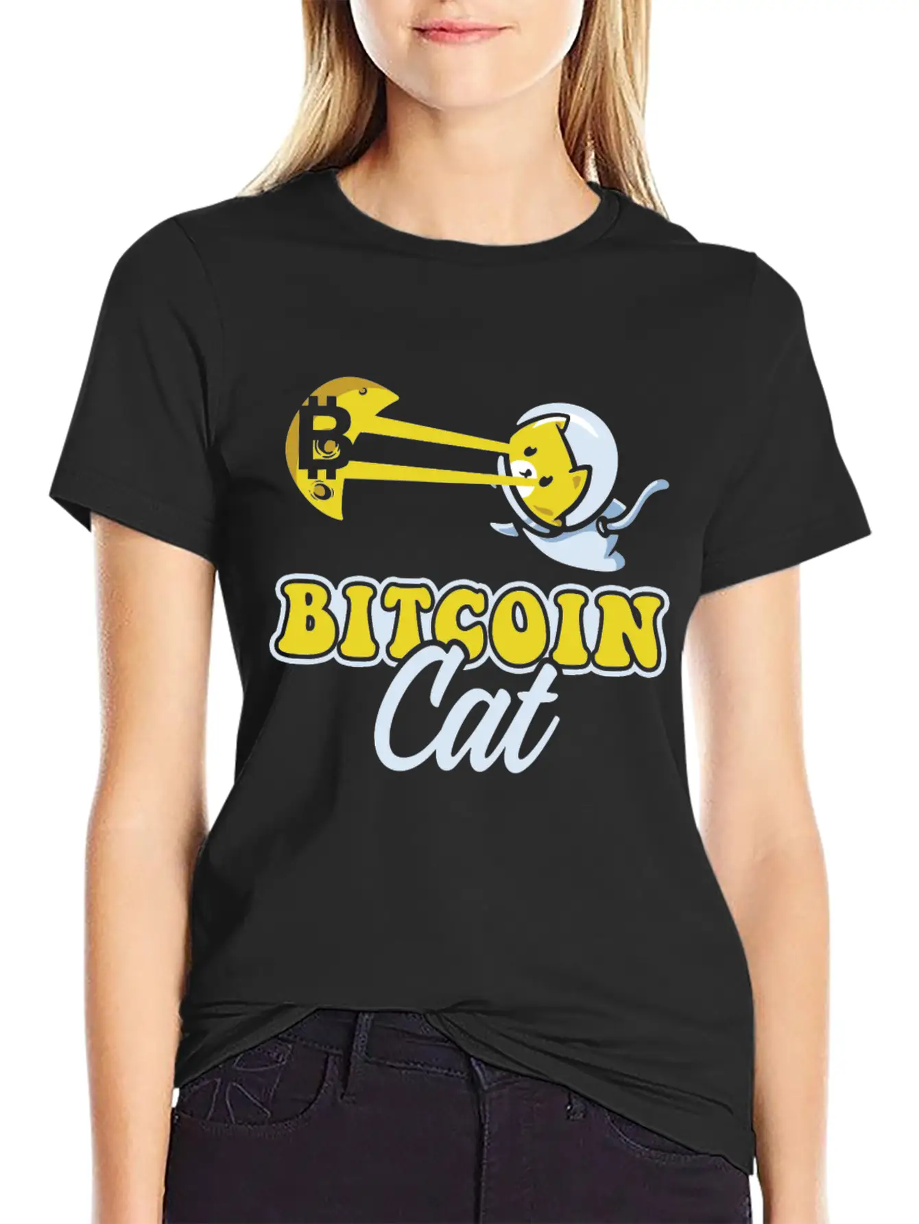 Cat Laser Eyes Bitcoin Crypto BTC Cryptocurrency Unisex Short Sleeve Soft Cotton T-Shirt – Casual Everyday Wear