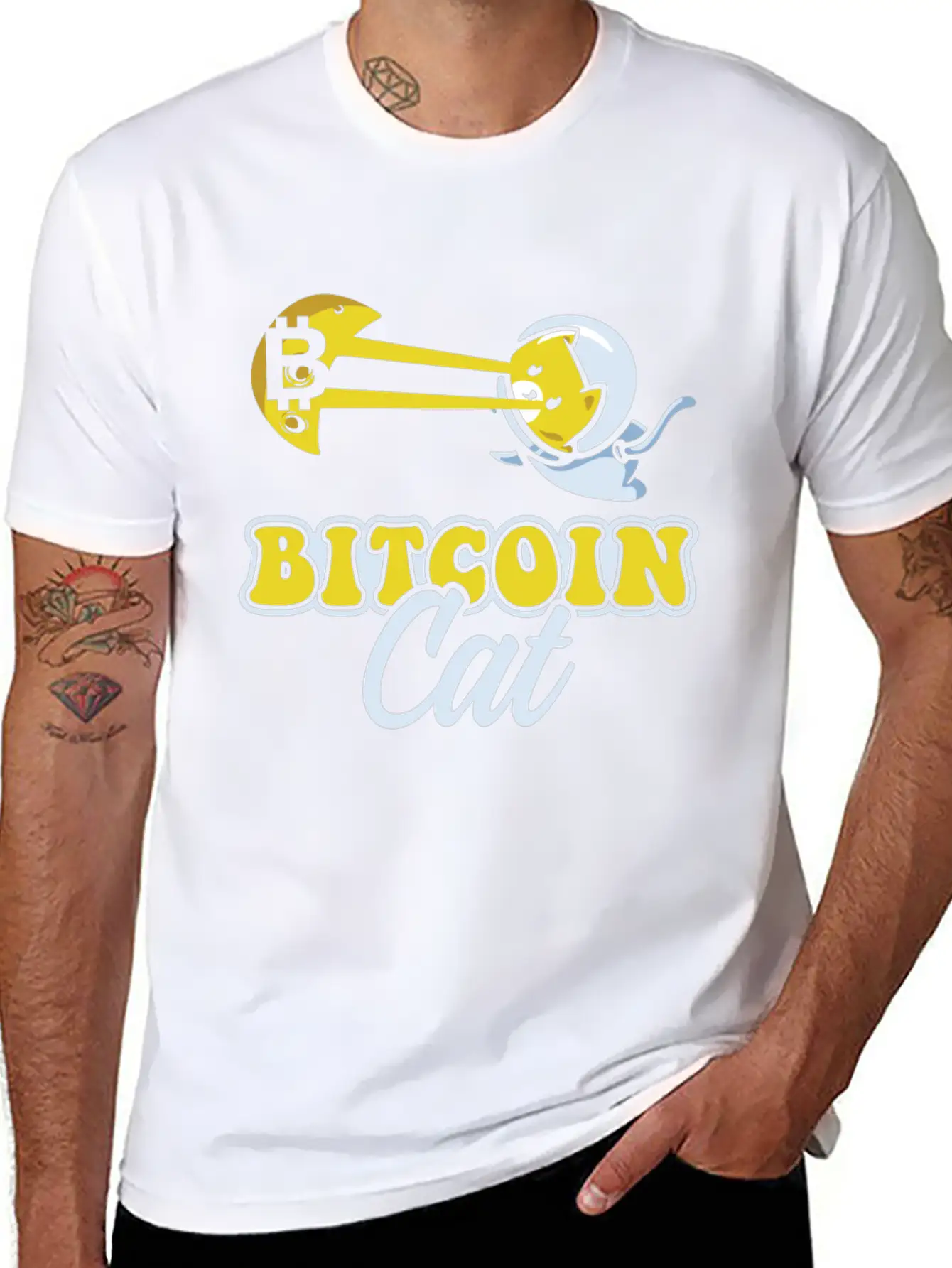 Cat Laser Eyes Bitcoin Crypto BTC Cryptocurrency Unisex Short Sleeve Soft Cotton T-Shirt – Casual Everyday Wear