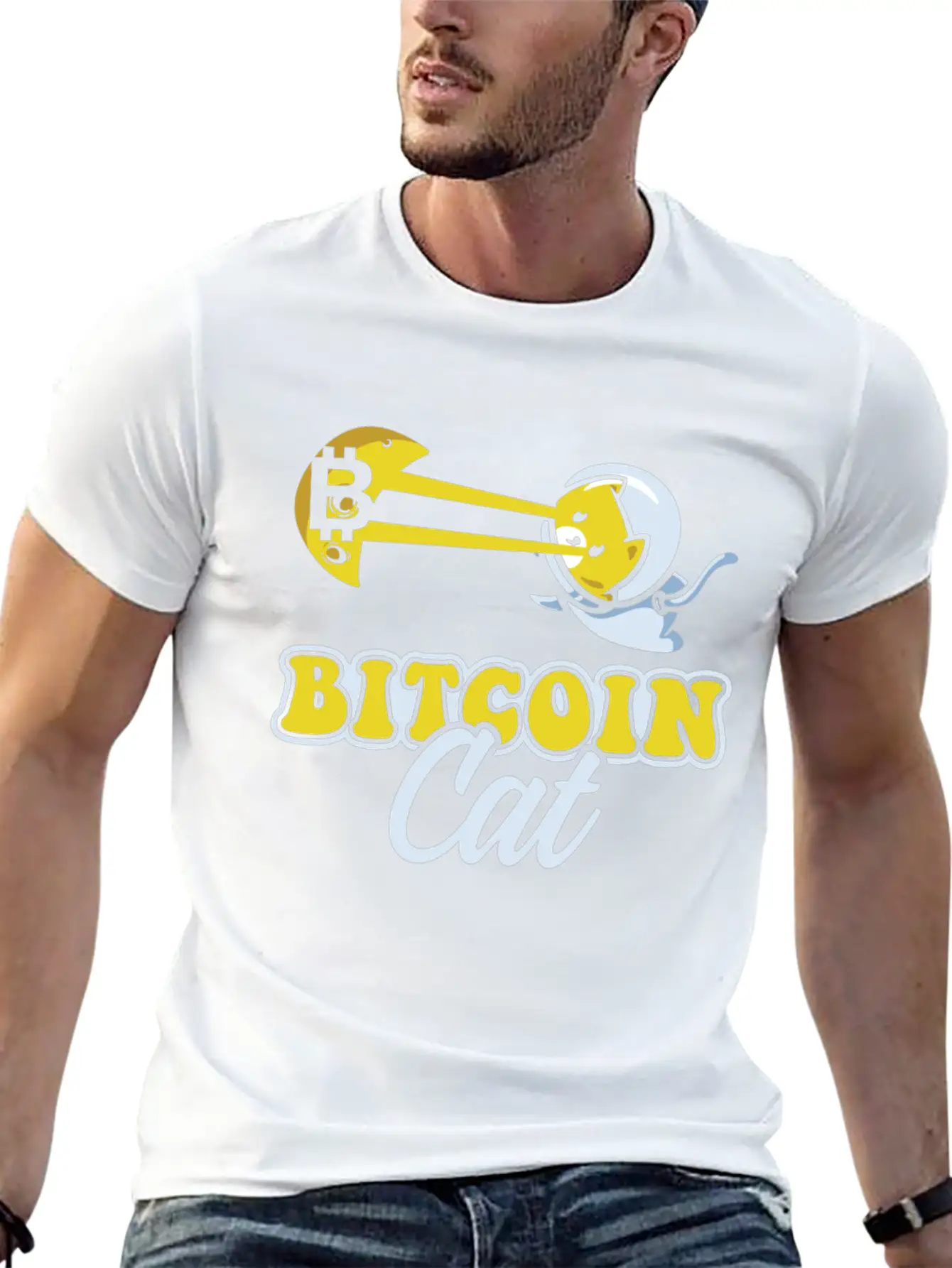 Cat Laser Eyes Bitcoin Crypto BTC Cryptocurrency Unisex Short Sleeve Soft Cotton T-Shirt – Casual Everyday Wear