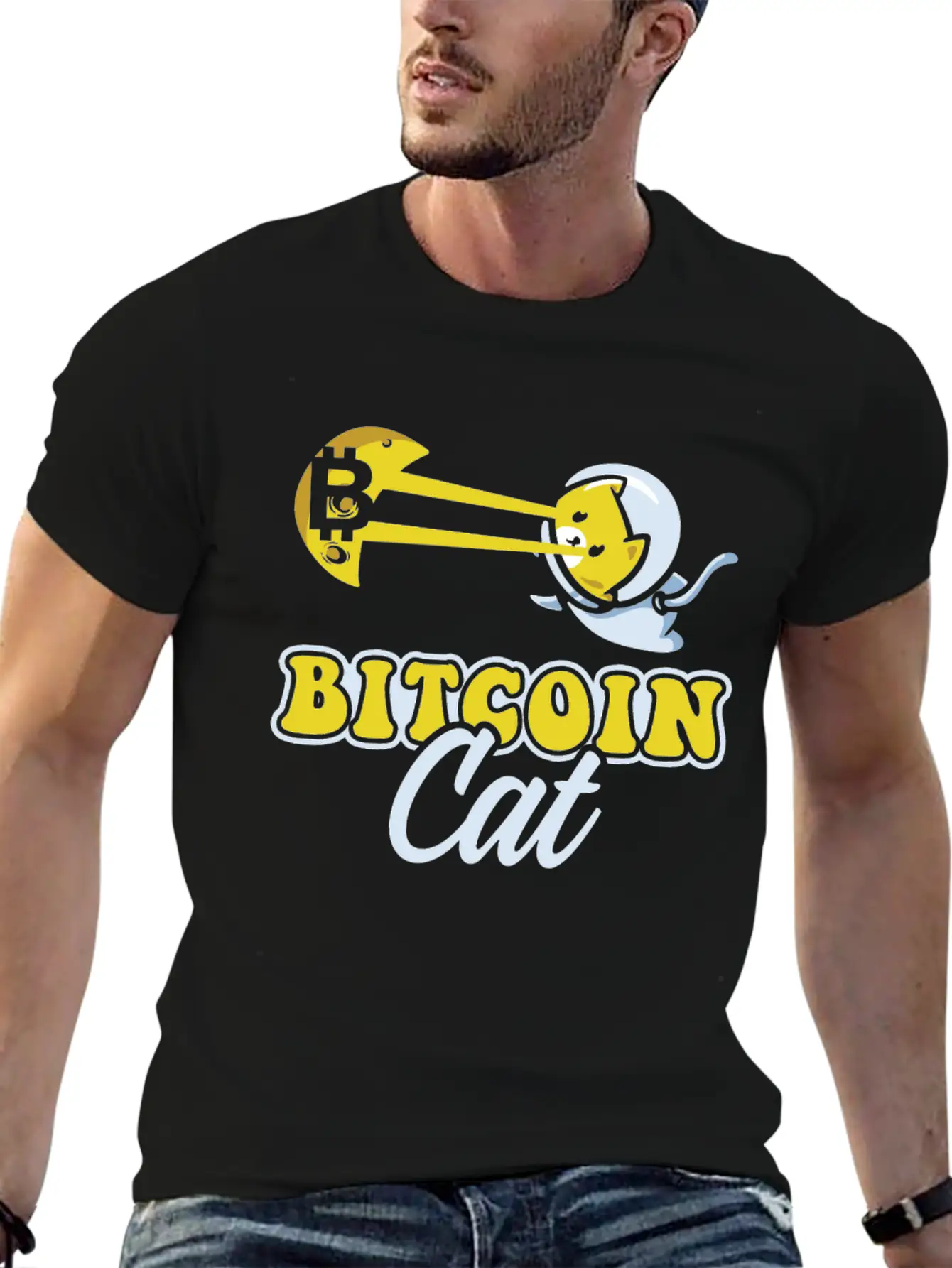 Cat Laser Eyes Bitcoin Crypto BTC Cryptocurrency Unisex Short Sleeve Soft Cotton T-Shirt – Casual Everyday Wear