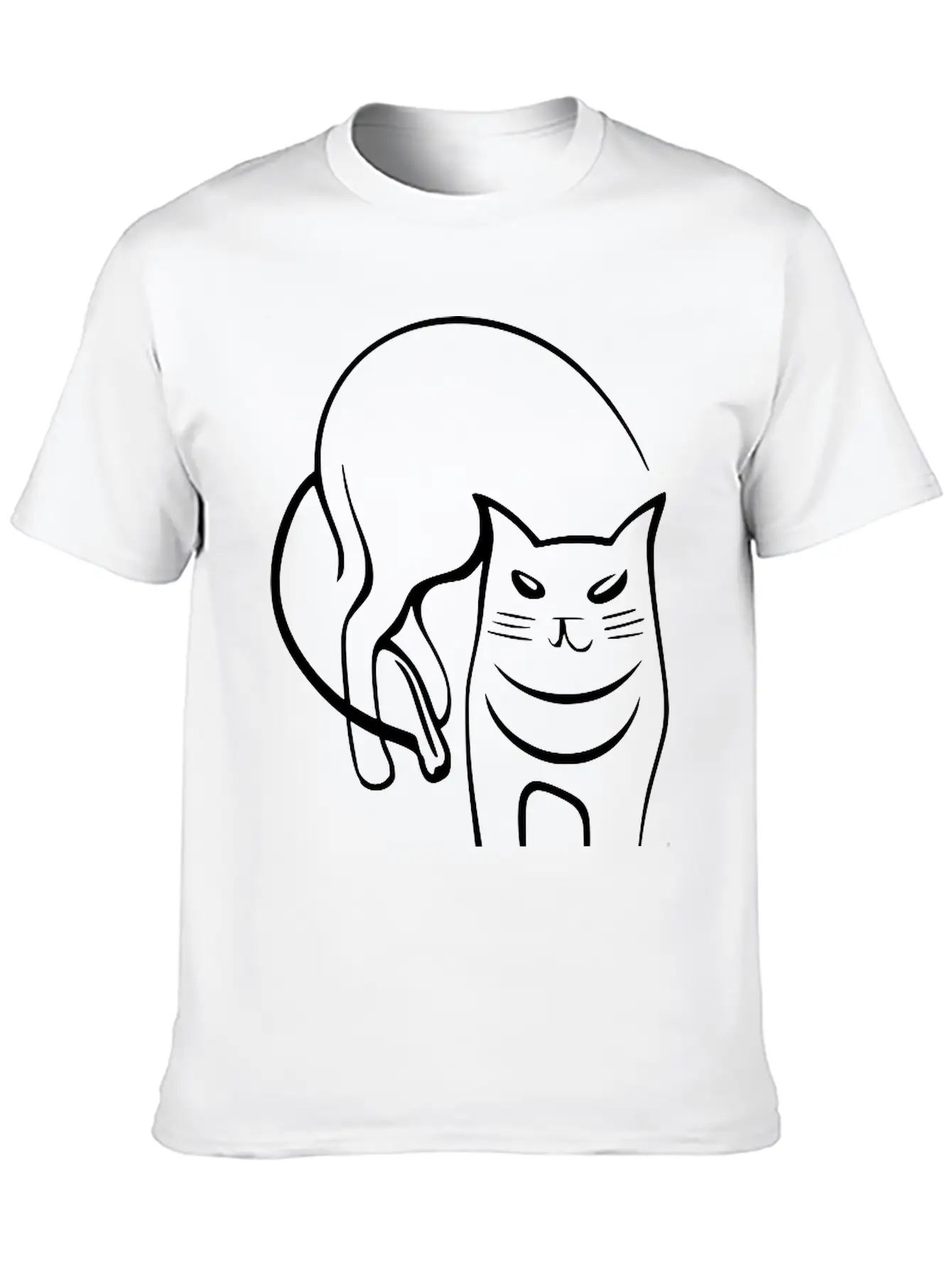Cat Line Art Sumi-e Vector Single Color Casual Graphic T-Shirt – Simple And Comfortable Daily Wear