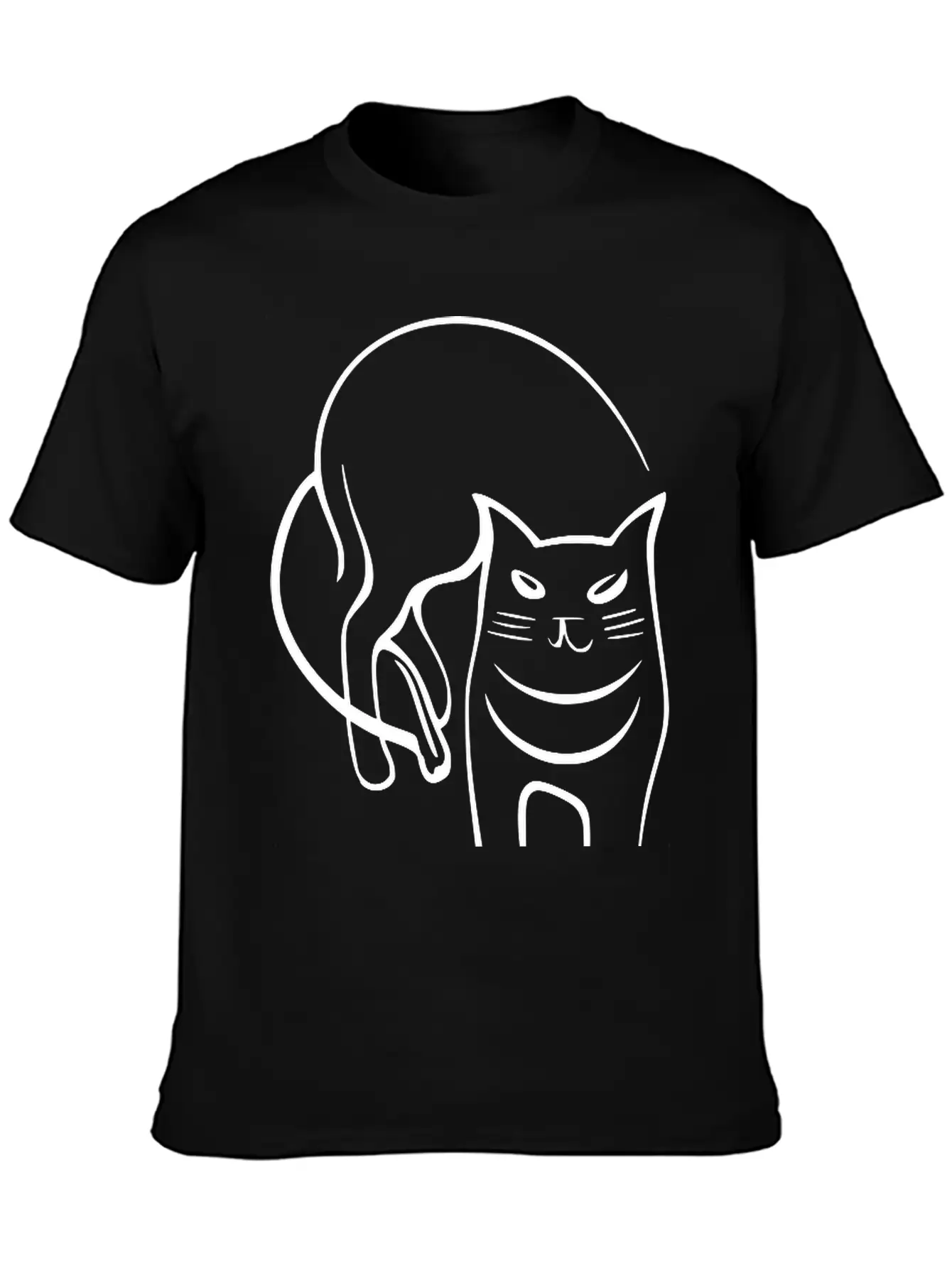 Cat Line Art Sumi-e Vector Single Color Casual Graphic T-Shirt – Simple And Comfortable Daily Wear