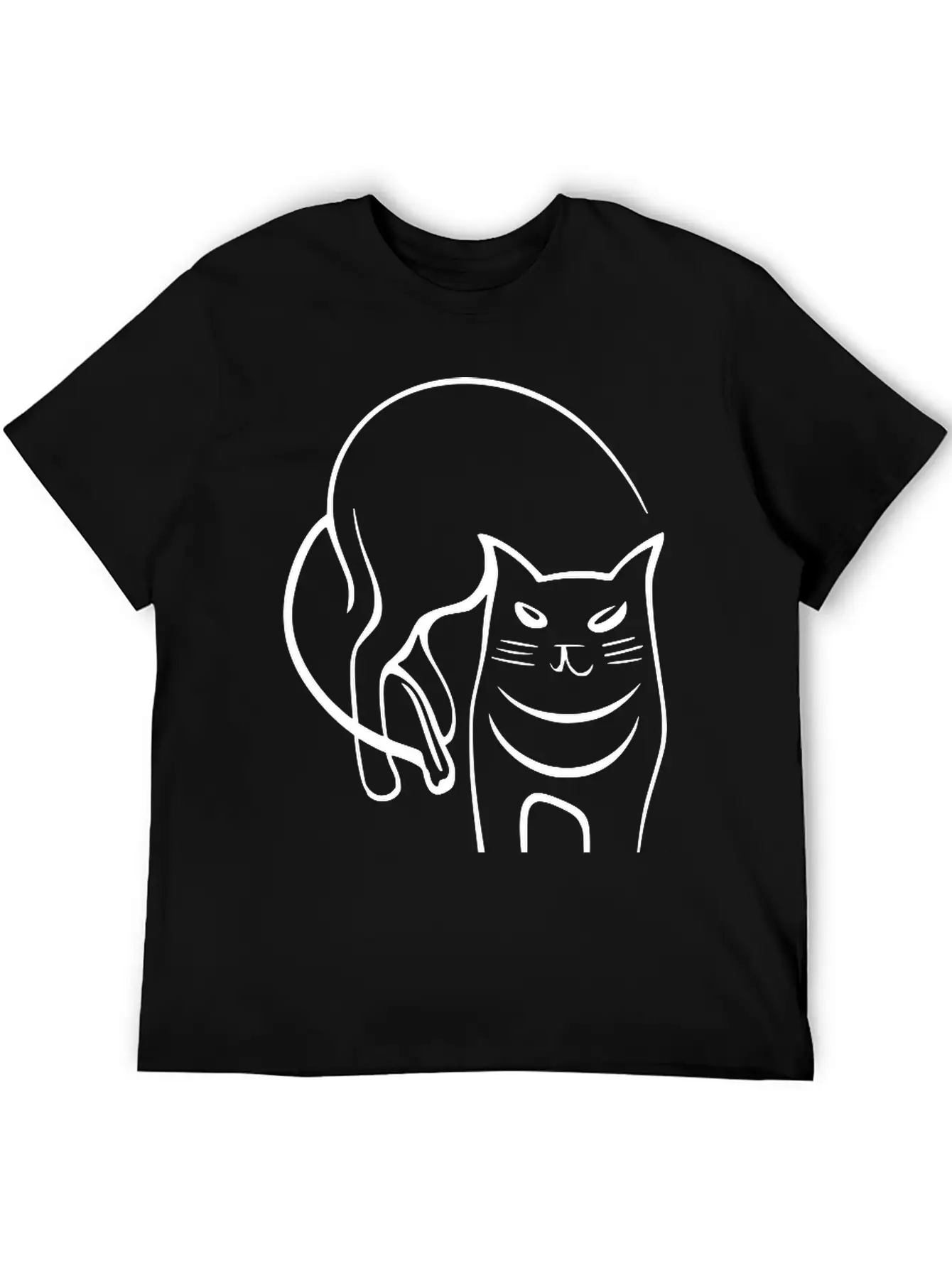 Cat Line Art Sumi-e Vector Single Color Casual Graphic T-Shirt – Simple And Comfortable Daily Wear