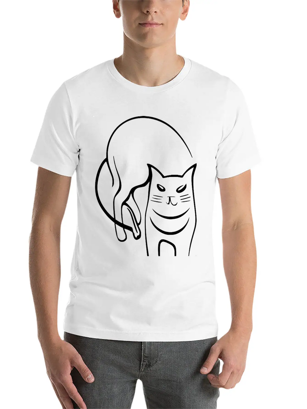 Cat Line Art Sumi-e Vector Single Color Casual Graphic T-Shirt – Simple And Comfortable Daily Wear