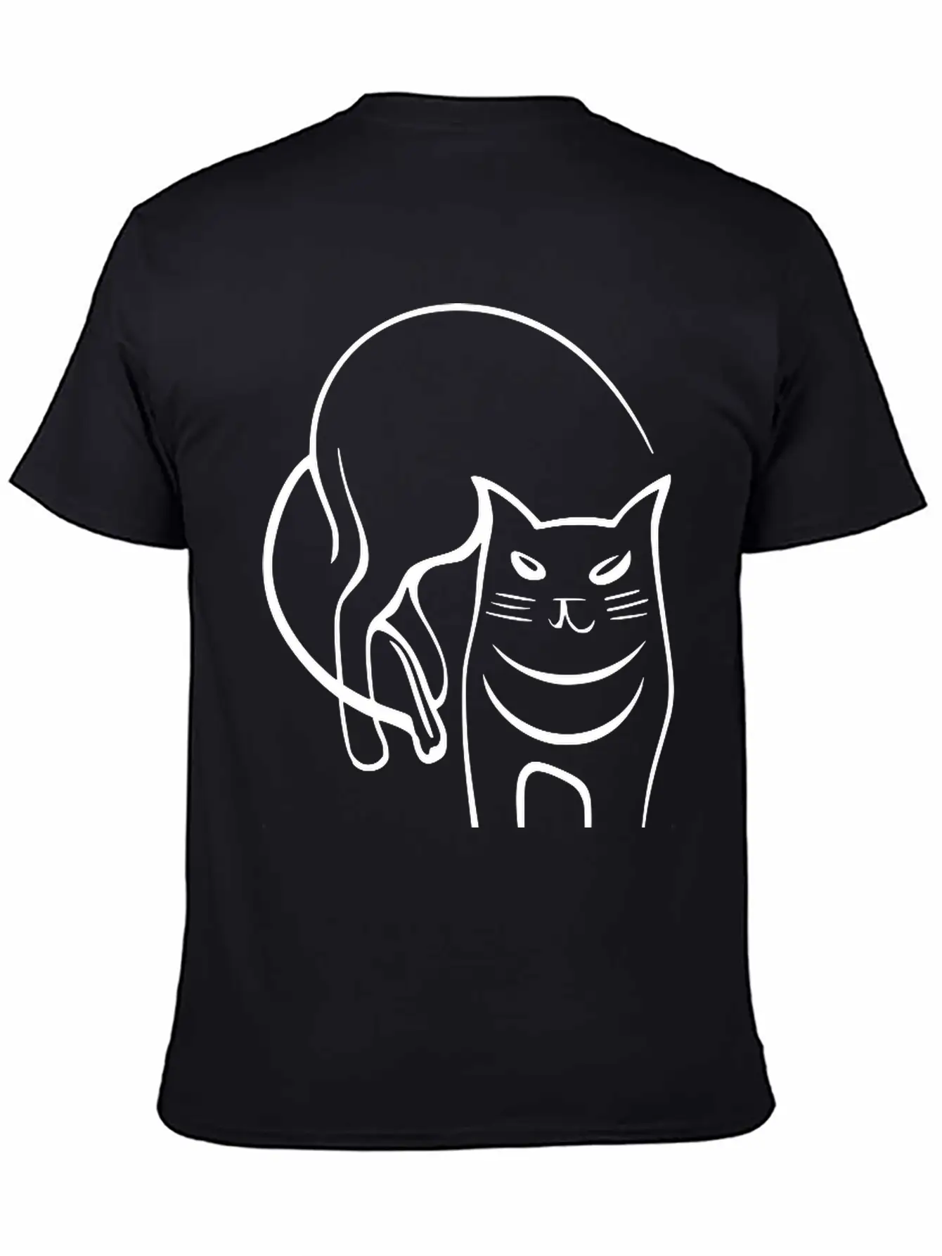 Cat Line Art Sumi-e Vector Single Color Casual Graphic T-Shirt – Simple And Comfortable Daily Wear