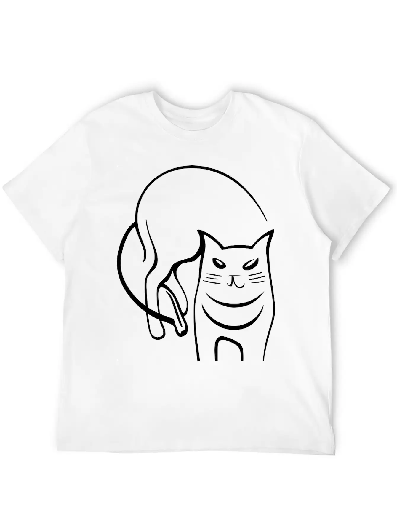 Cat Line Art Sumi-e Vector Single Color Casual Graphic T-Shirt – Simple And Comfortable Daily Wear