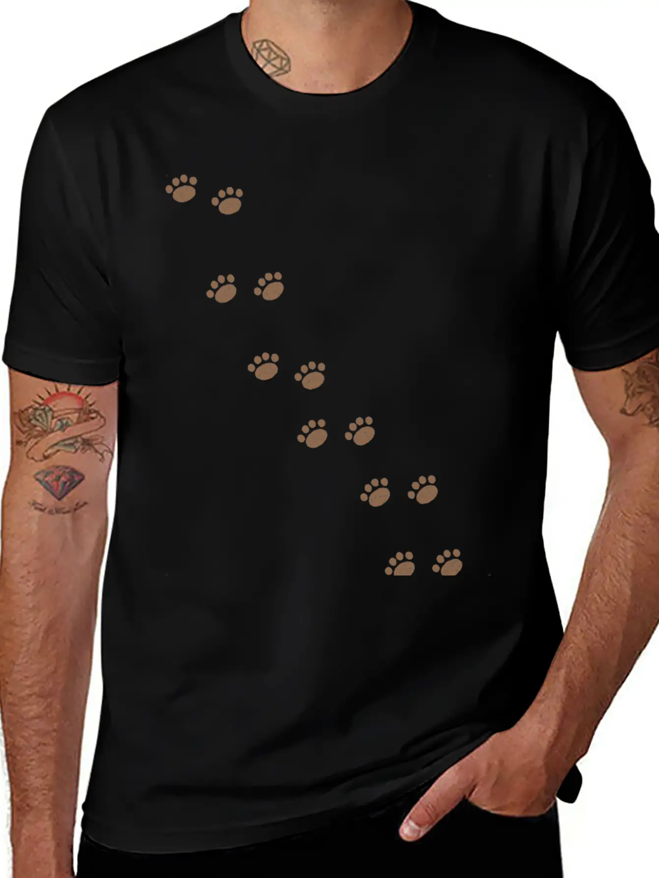 Cat Paw Prints Vintage Distressed (Dark Orange) Unisex Short Sleeve Soft Cotton T-Shirt – Casual Everyday Wear