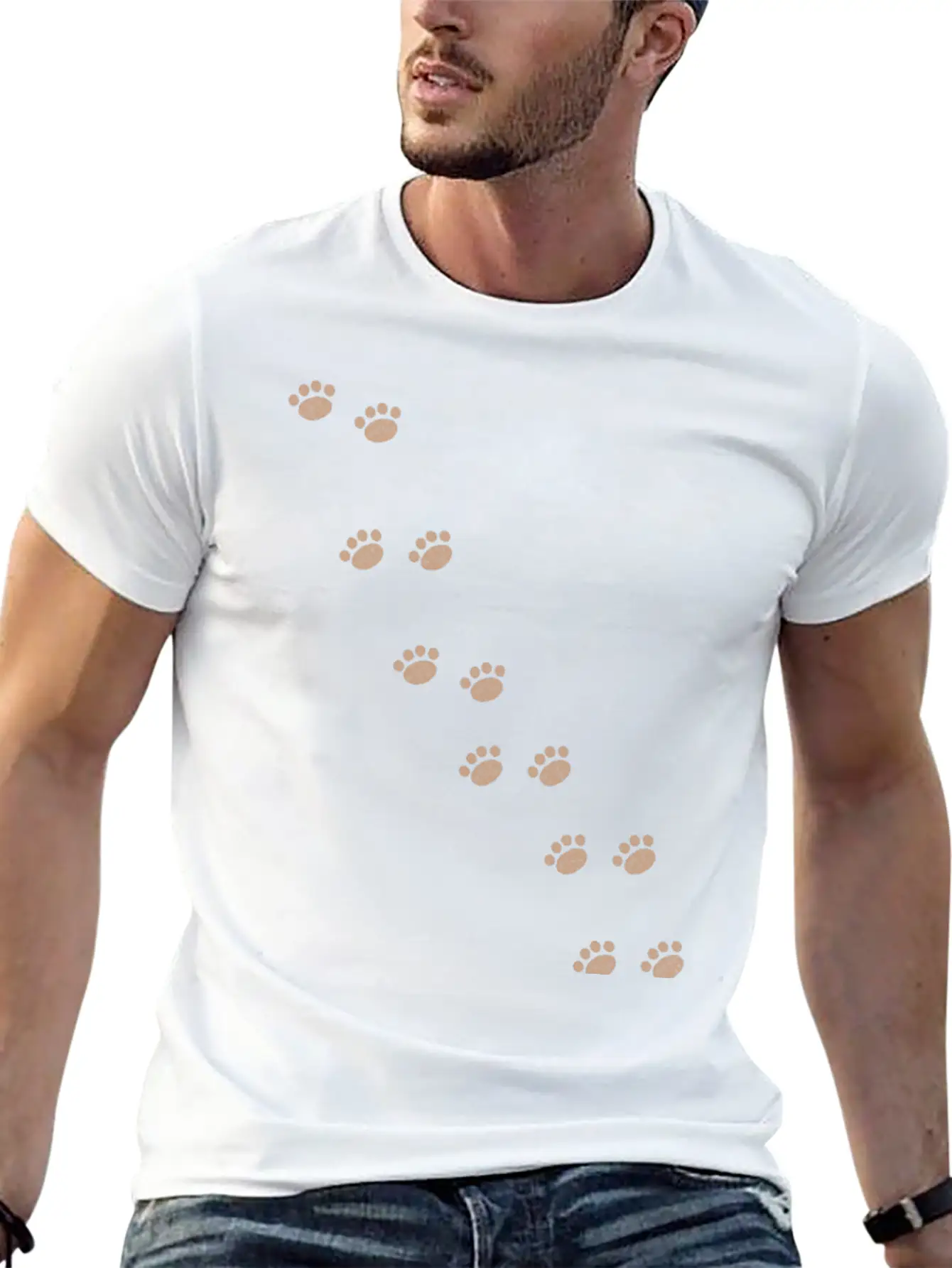 Cat Paw Prints Vintage Distressed (Dark Orange) Unisex Short Sleeve Soft Cotton T-Shirt – Casual Everyday Wear