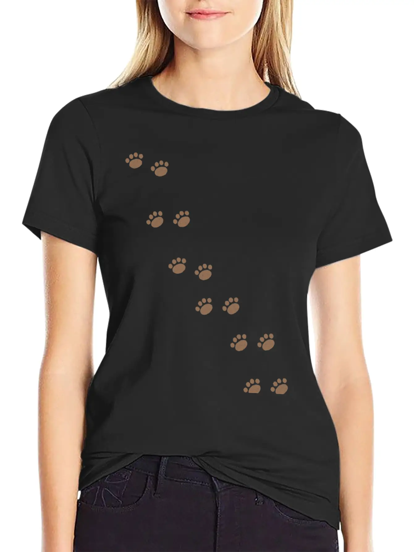 Cat Paw Prints Vintage Distressed (Dark Orange) Unisex Short Sleeve Soft Cotton T-Shirt – Casual Everyday Wear