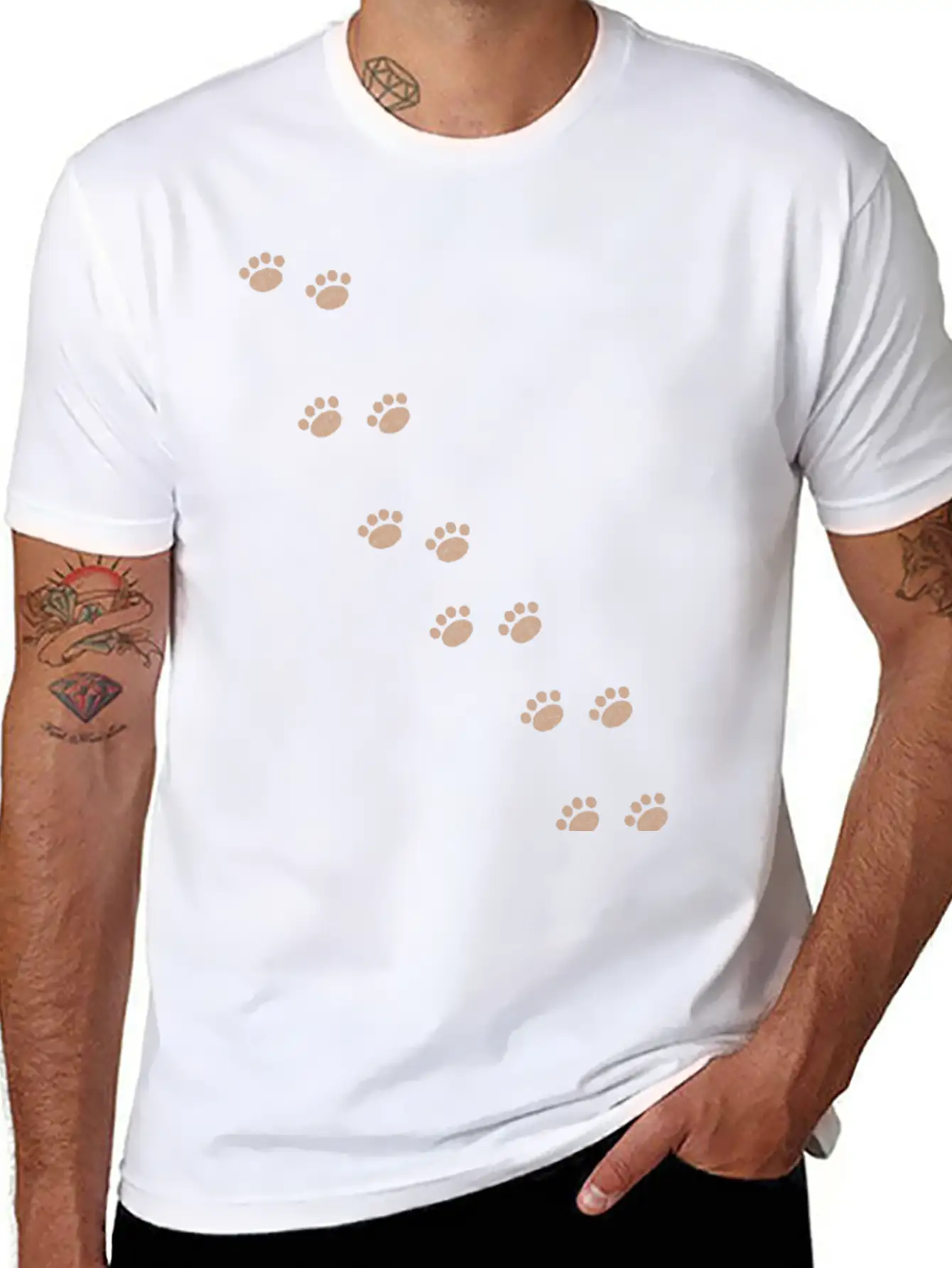 Cat Paw Prints Vintage Distressed (Dark Orange) Unisex Short Sleeve Soft Cotton T-Shirt – Casual Everyday Wear