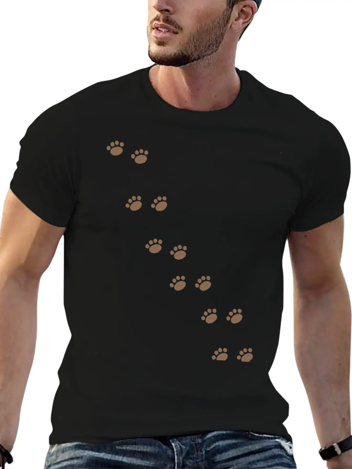 Cat Paw Prints Vintage Distressed (Dark Orange) Unisex Short Sleeve Soft Cotton T-Shirt – Casual Everyday Wear