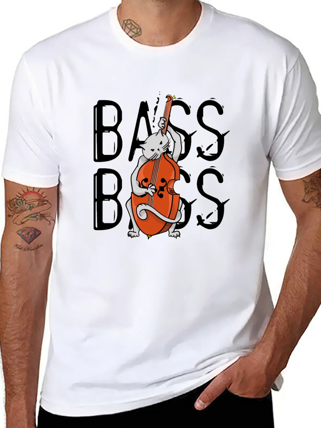 Cat Playing Bass Unisex Casual T-Shirt – Clean Design For Daily Comfort