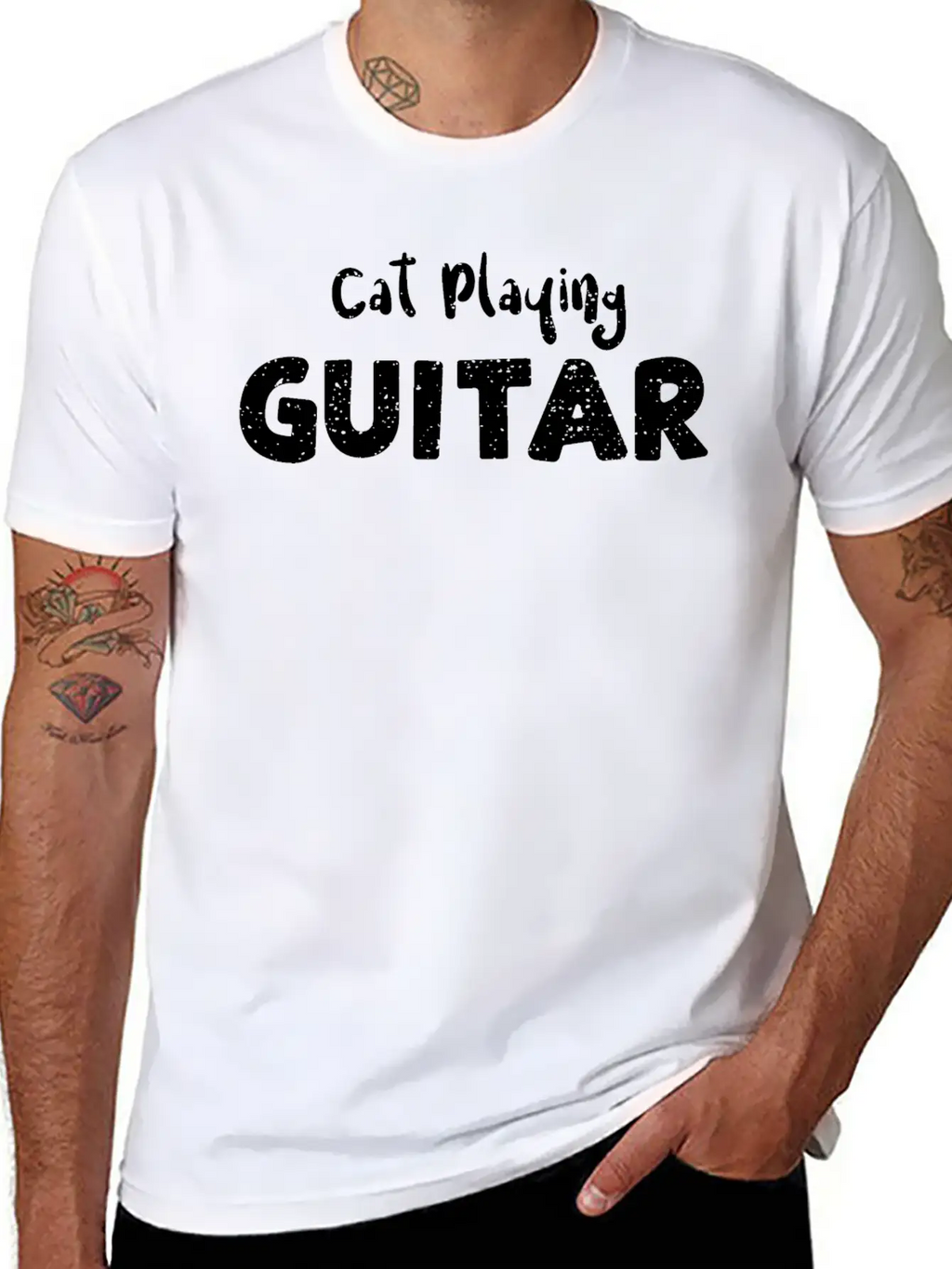 Cat Playing Guitar - Guitar Unisex Casual T-Shirt – Clean Design For Daily Comfort