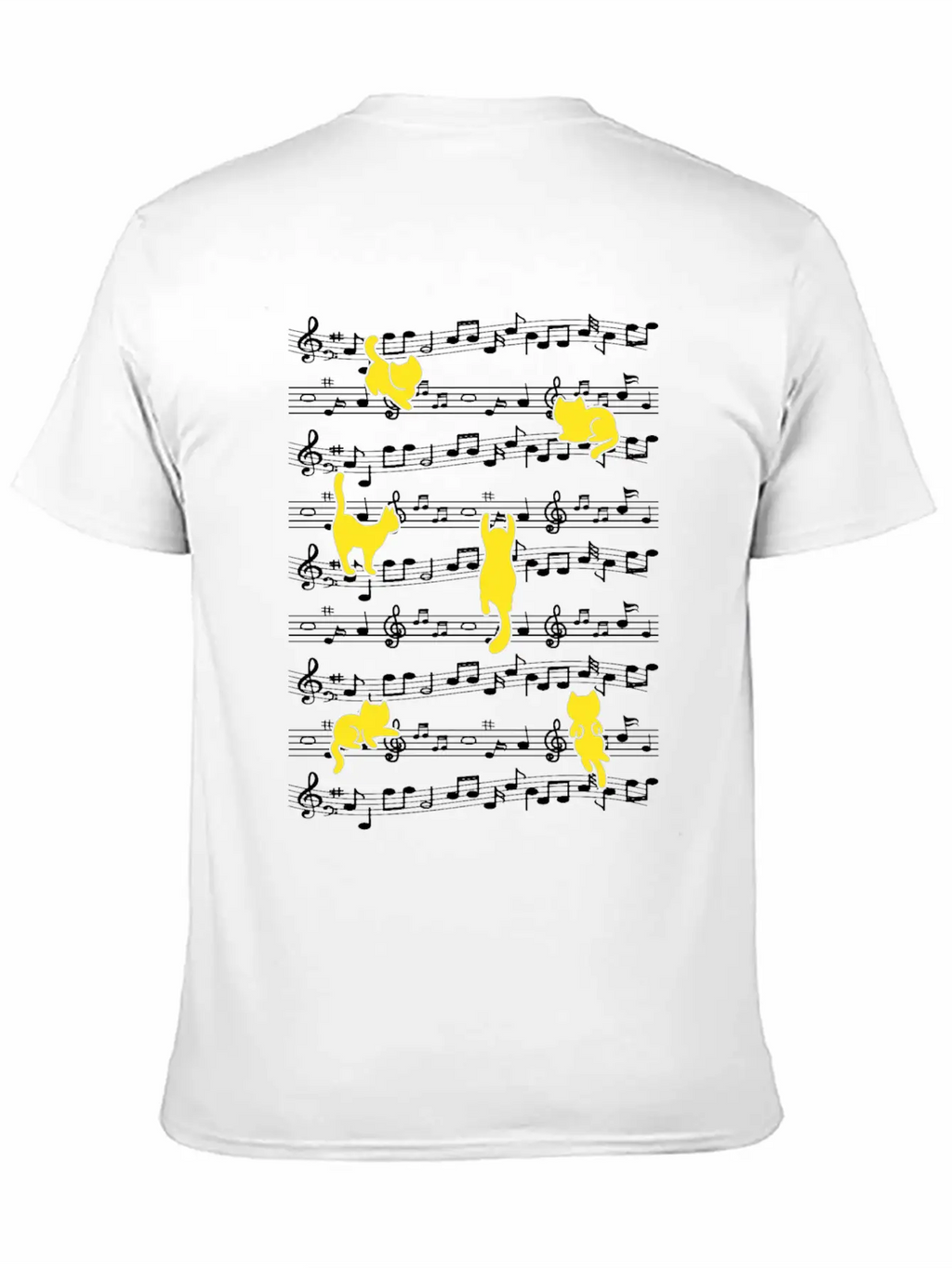 Cat Playing Musical Notes Musician Love Music Essential Cotton Tee For Daily Outfits – Unisex Style