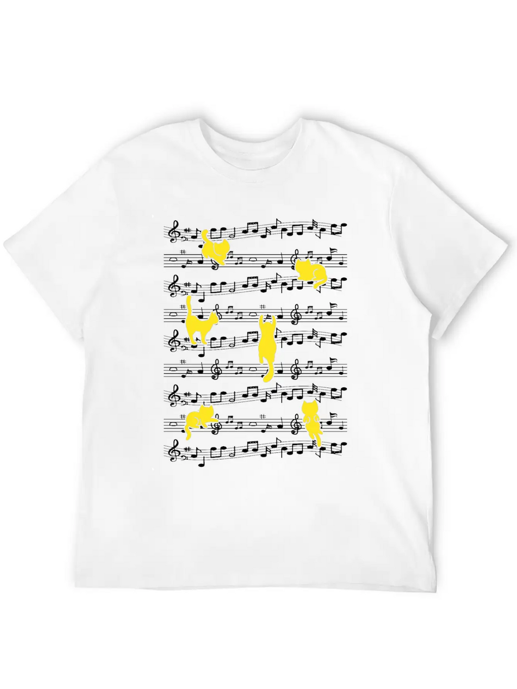 Cat Playing Musical Notes Musician Love Music Essential Cotton Tee For Daily Outfits – Unisex Style
