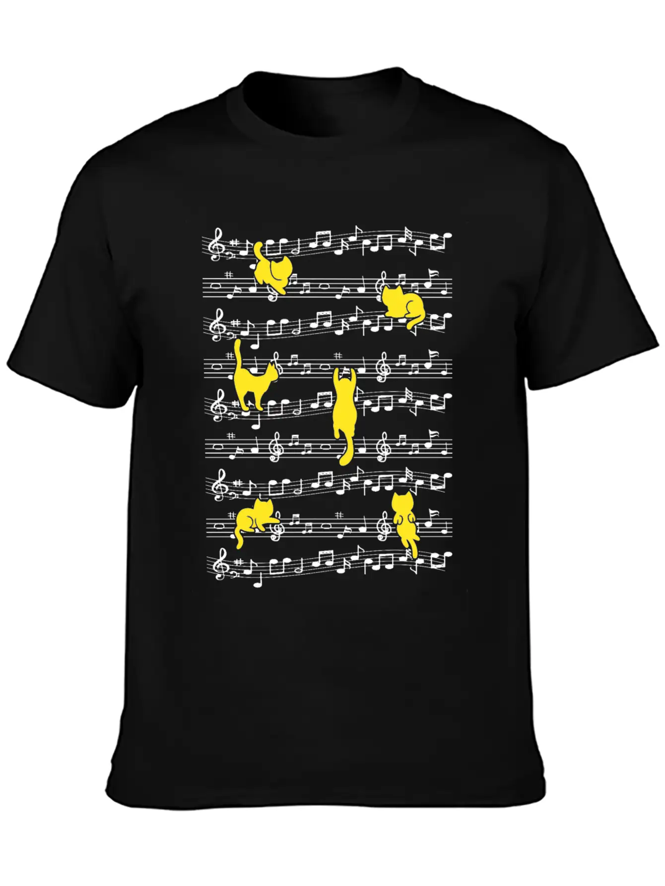 Cat Playing Musical Notes Musician Love Music Essential Cotton Tee For Daily Outfits – Unisex Style