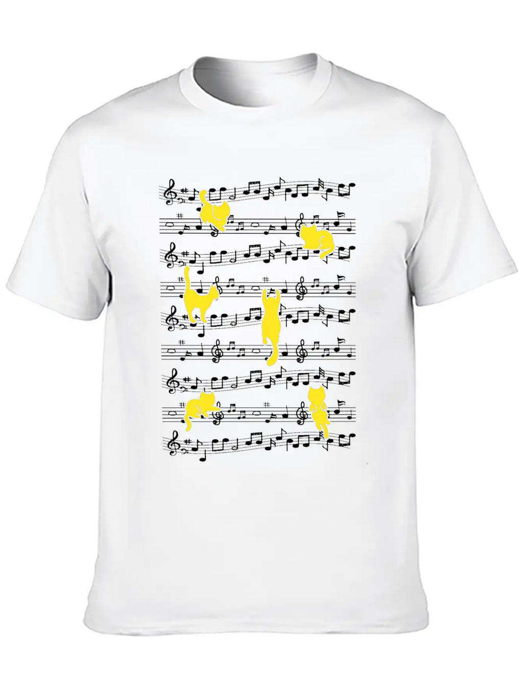 Cat Playing Musical Notes Musician Love Music Essential Cotton Tee For Daily Outfits – Unisex Style