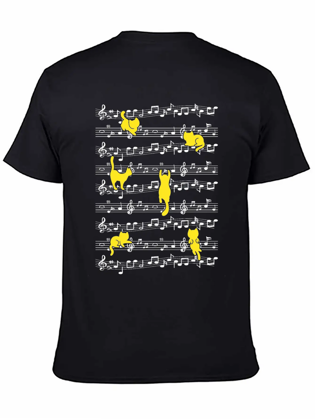 Cat Playing Musical Notes Musician Love Music Essential Cotton Tee For Daily Outfits – Unisex Style