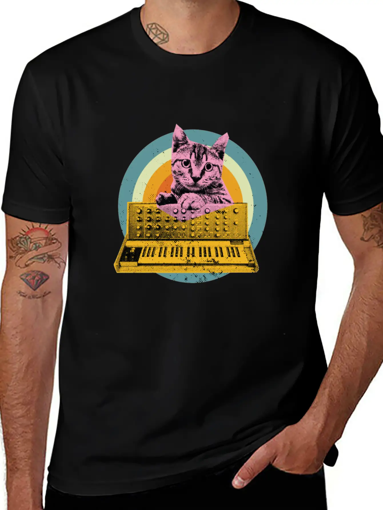 Cat Synth Keyboard Analog Drum Machine Synthesizer Unisex Casual T-Shirt – Clean Design For Daily Comfort