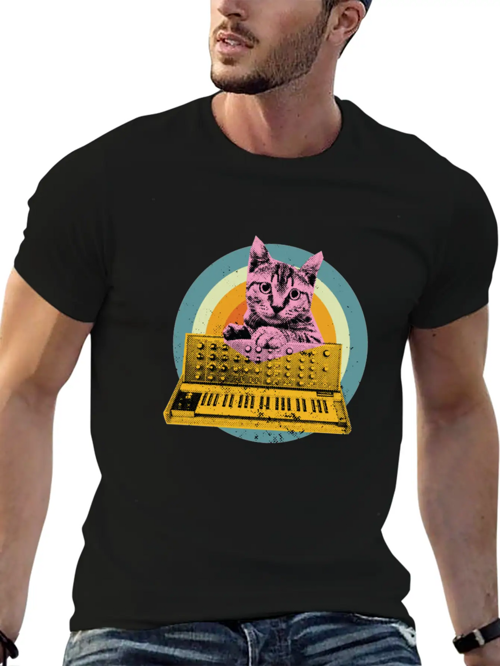 Cat Synth Keyboard Analog Drum Machine Synthesizer Unisex Casual T-Shirt – Clean Design For Daily Comfort
