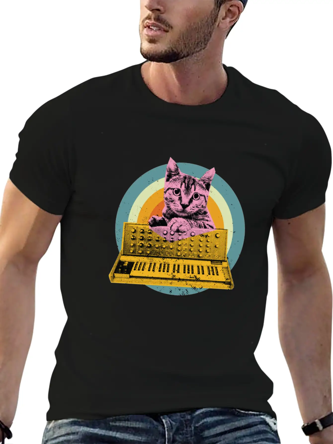Cat Synth Keyboard Analog Drum Machine Synthesizer Unisex Casual T-Shirt – Clean Design For Daily Comfort