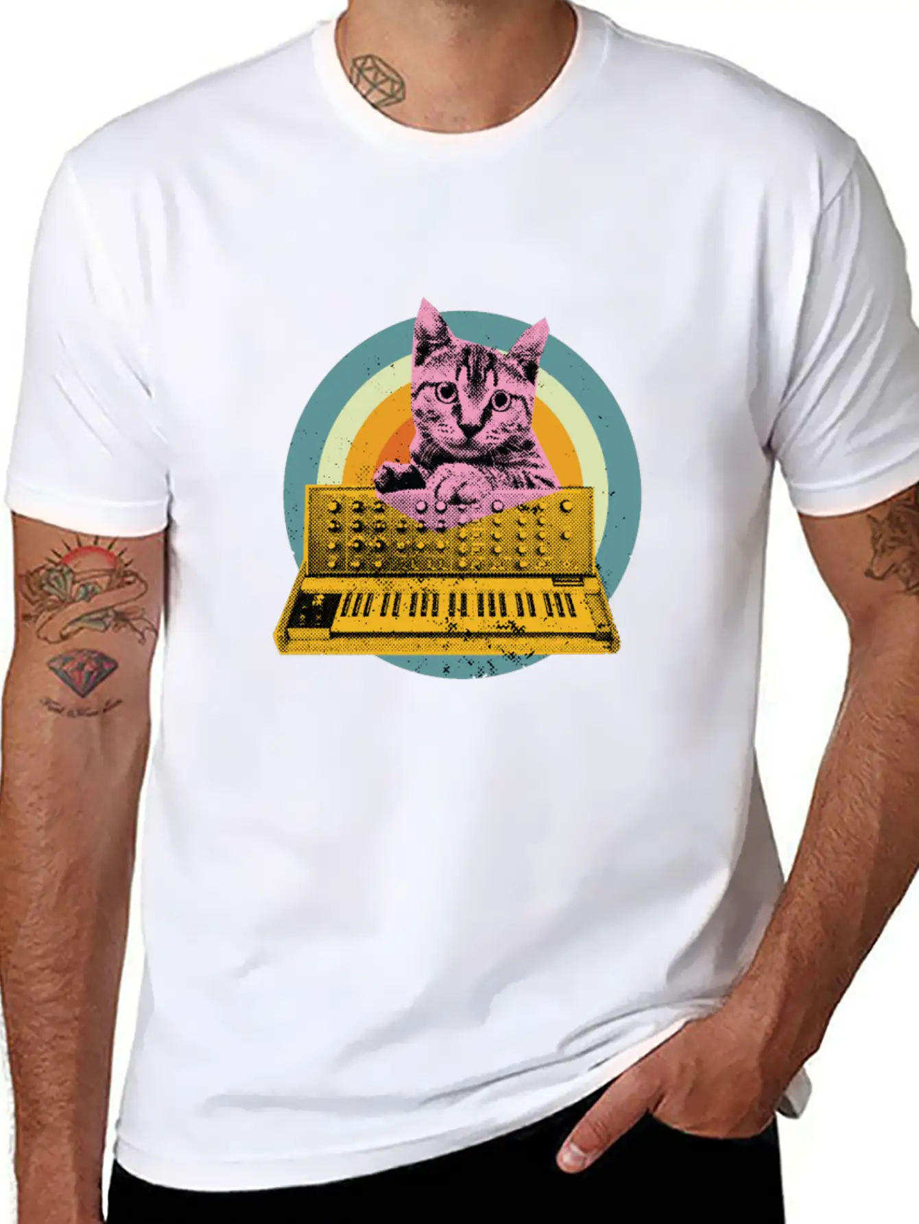 Cat Synth Keyboard Analog Drum Machine Synthesizer Unisex Casual T-Shirt – Clean Design For Daily Comfort