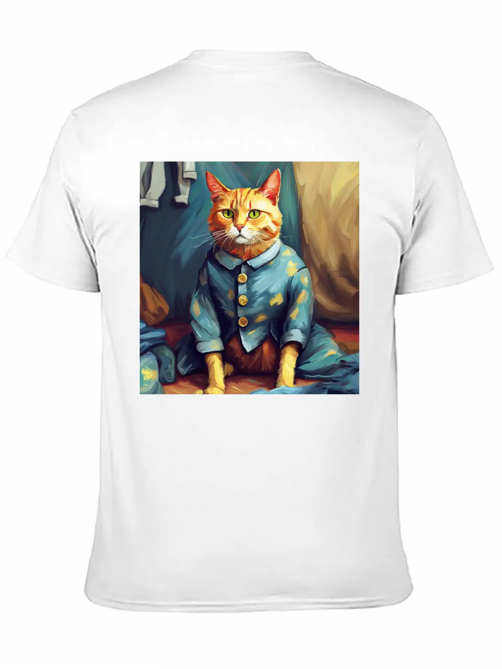 Cat Van Gogh Style Breathable Soft Cotton T-Shirt – Timeless Casual Look
