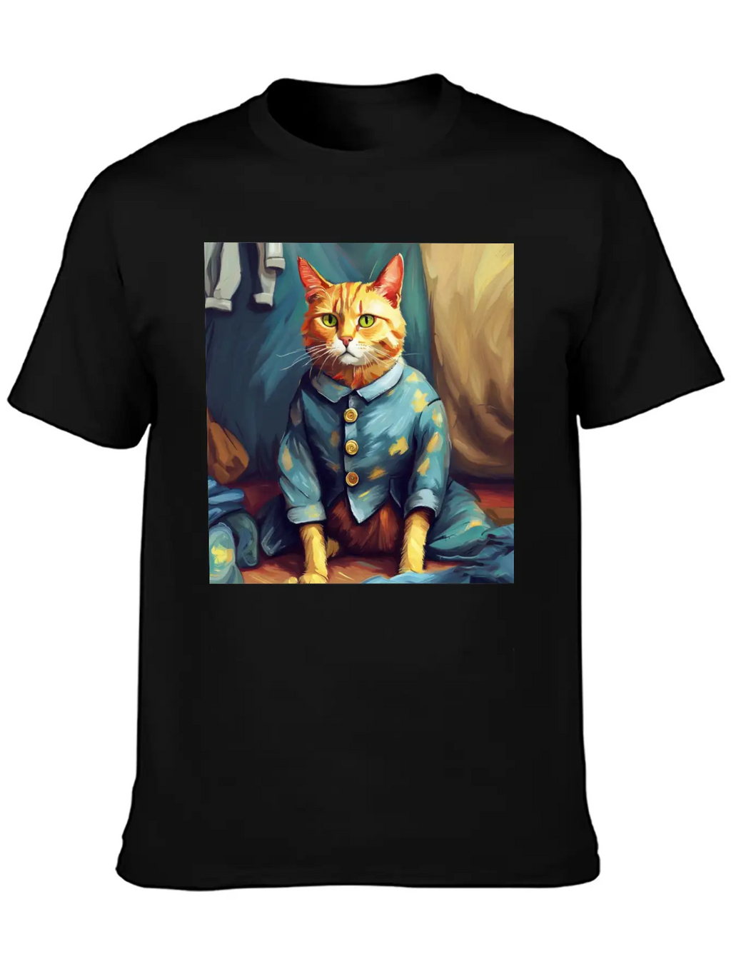 Cat Van Gogh Style Breathable Soft Cotton T-Shirt – Timeless Casual Look