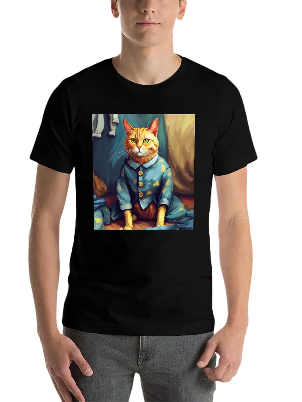 Cat Van Gogh Style Breathable Soft Cotton T-Shirt – Timeless Casual Look