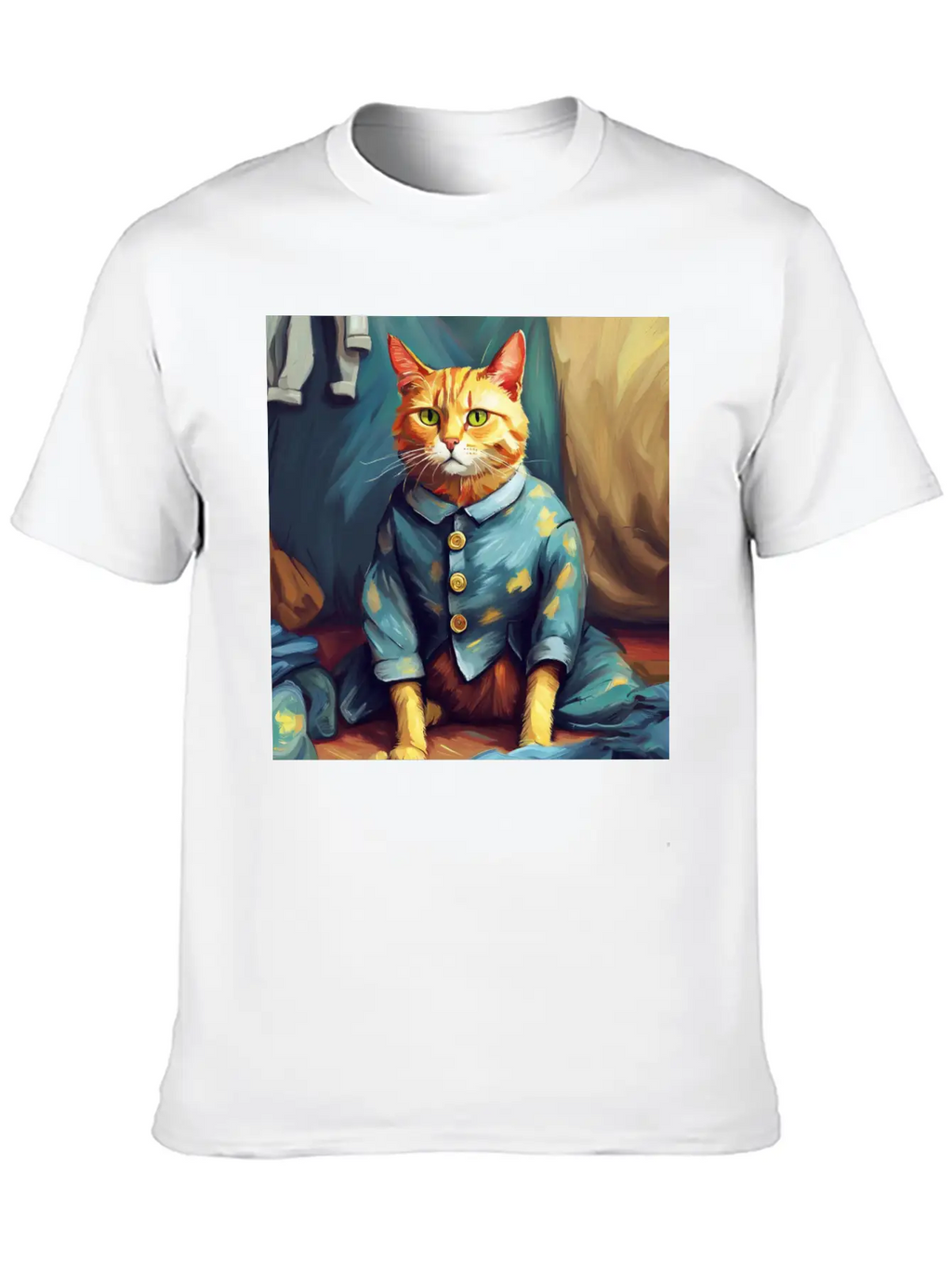 Cat Van Gogh Style Breathable Soft Cotton T-Shirt – Timeless Casual Look
