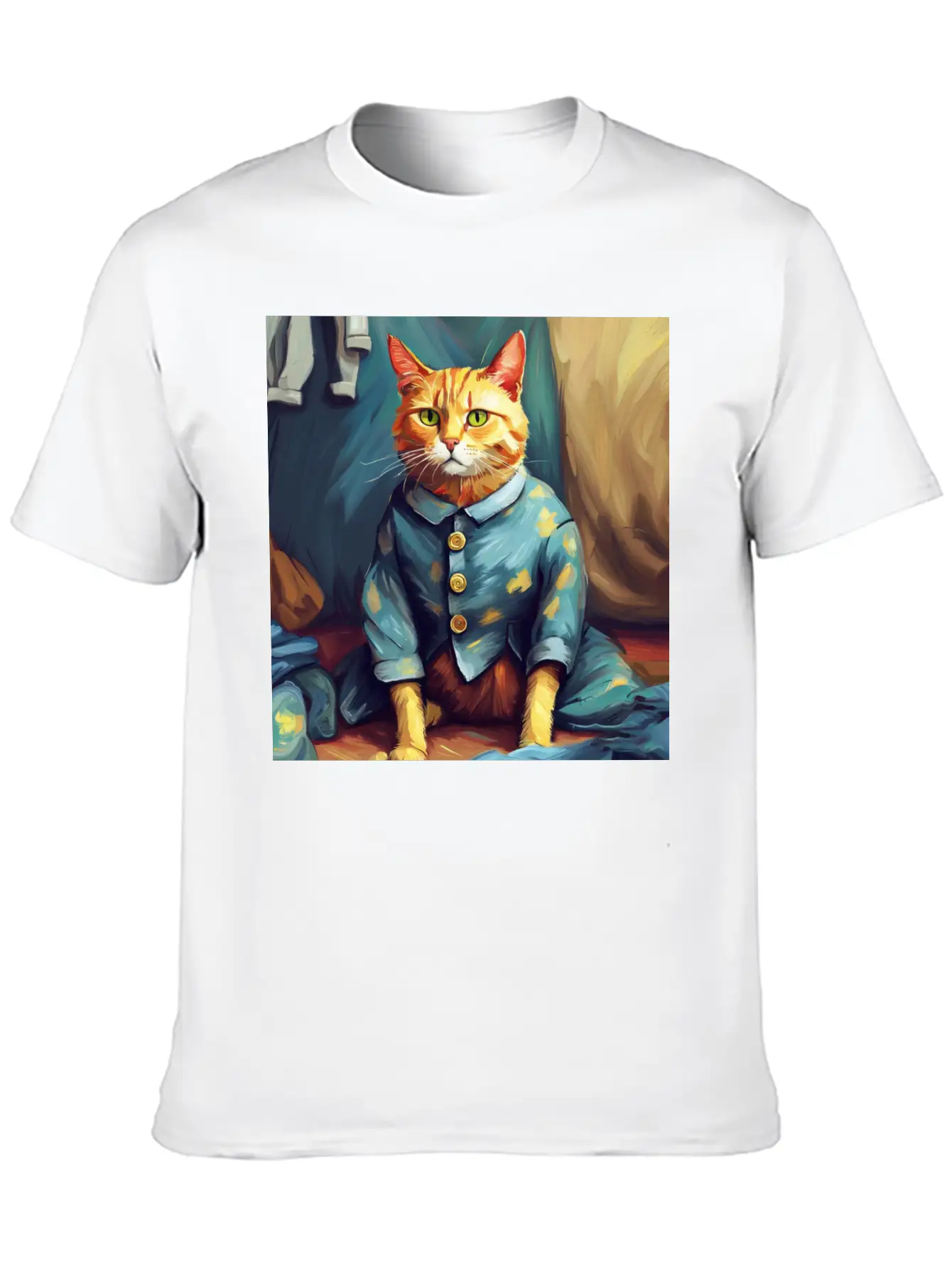 Cat Van Gogh Style Breathable Soft Cotton T-Shirt – Timeless Casual Look
