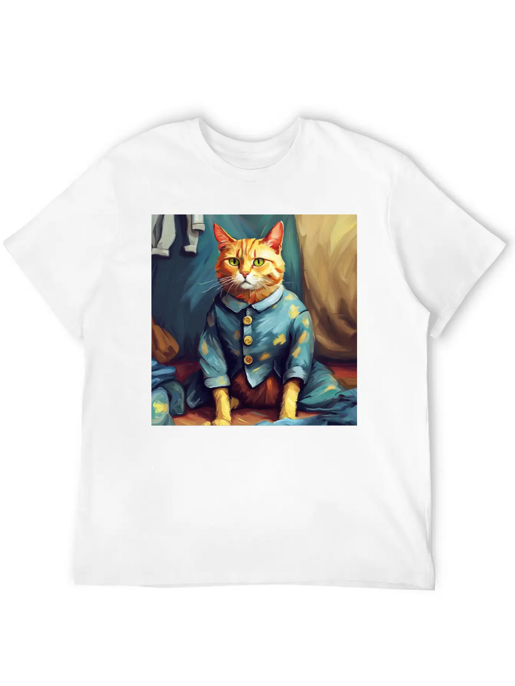 Cat Van Gogh Style Breathable Soft Cotton T-Shirt – Timeless Casual Look