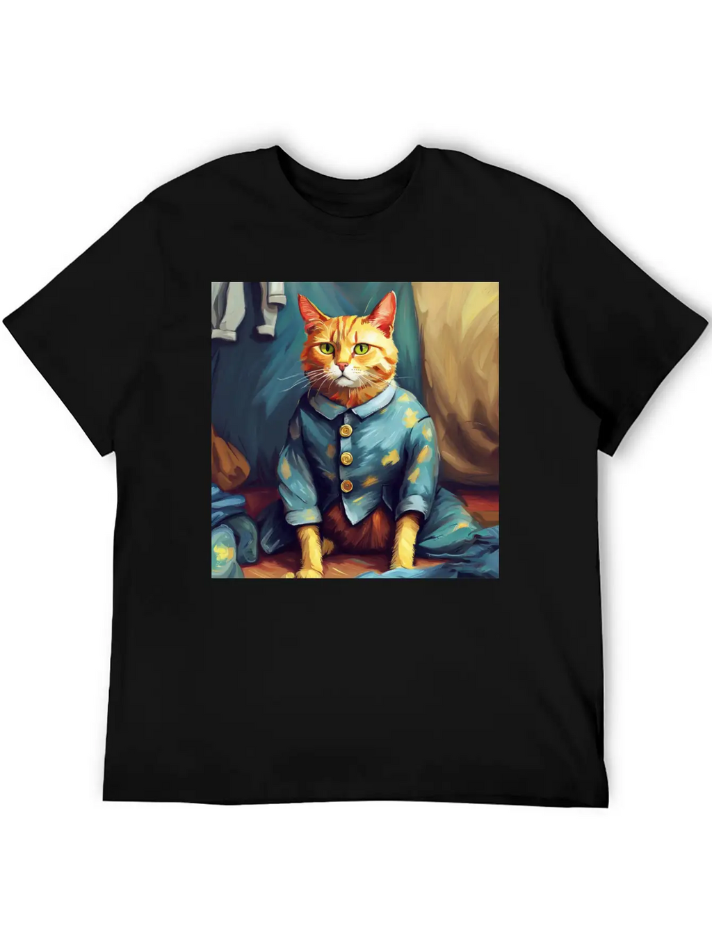 Cat Van Gogh Style Breathable Soft Cotton T-Shirt – Timeless Casual Look