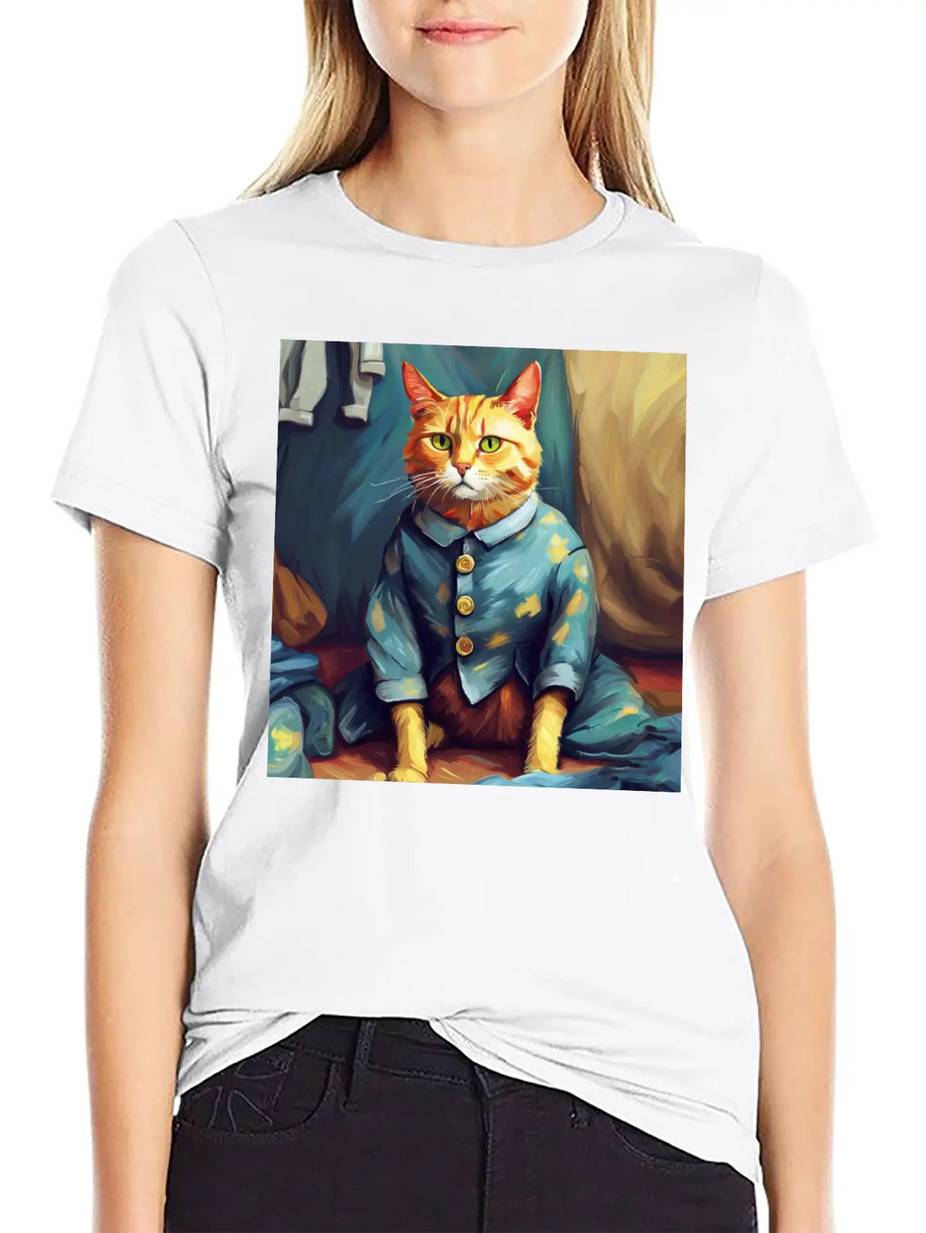 Cat Van Gogh Style Breathable Soft Cotton T-Shirt – Timeless Casual Look