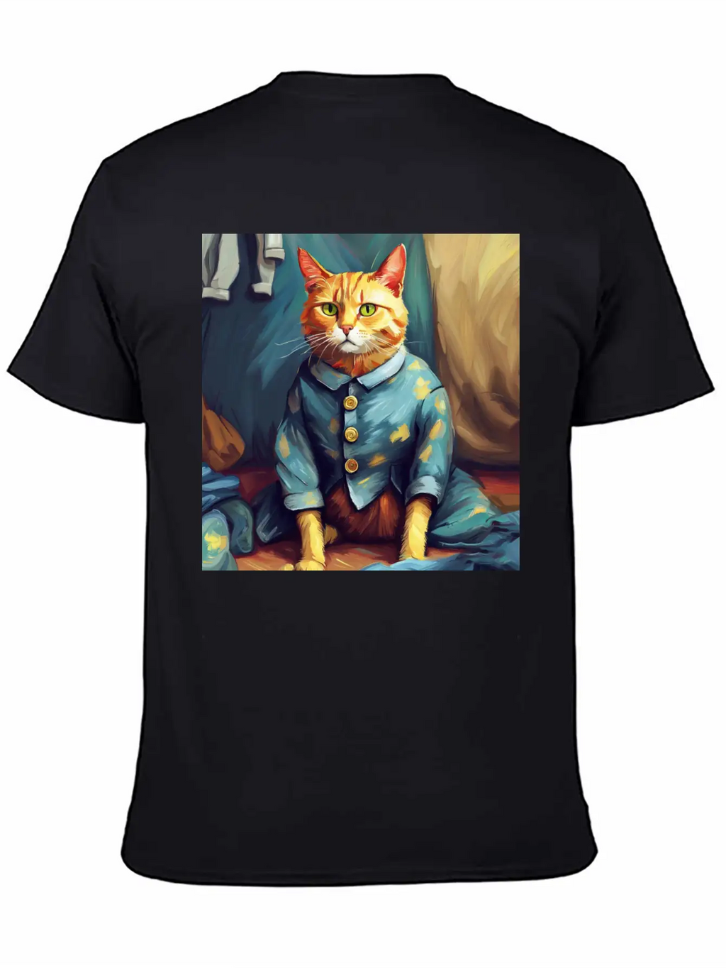 Cat Van Gogh Style Breathable Soft Cotton T-Shirt – Timeless Casual Look