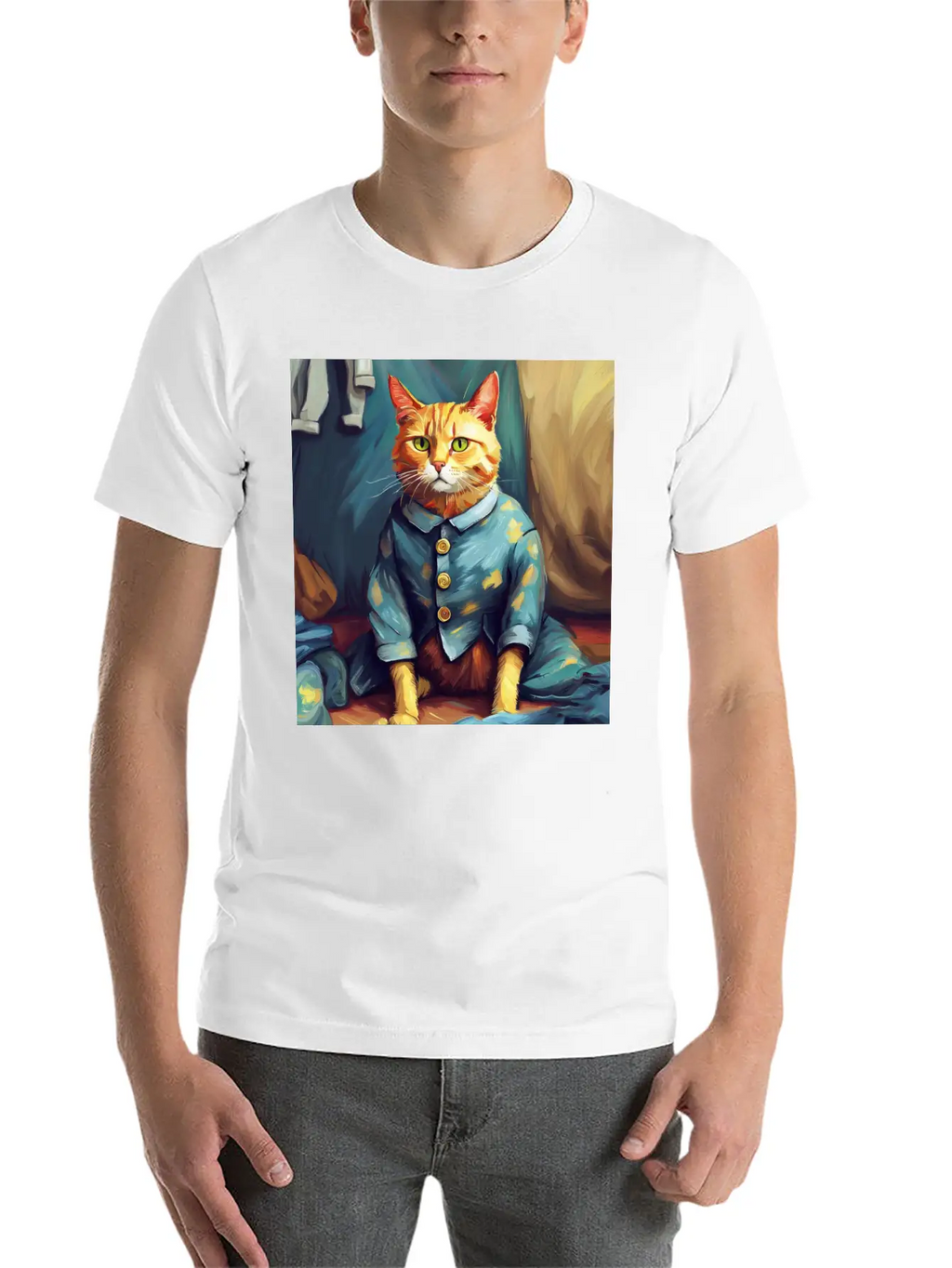 Cat Van Gogh Style Breathable Soft Cotton T-Shirt – Timeless Casual Look