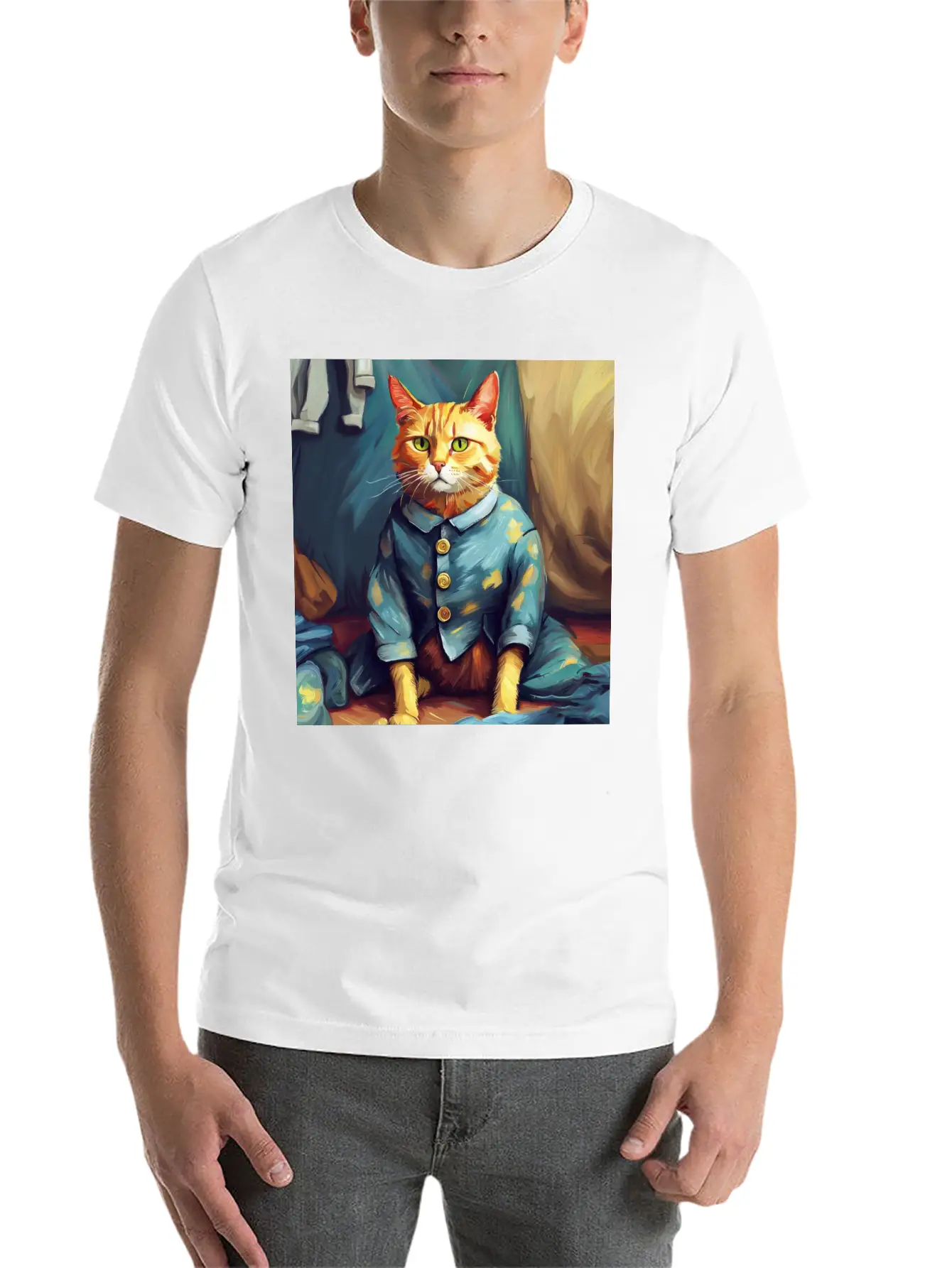 Cat Van Gogh Style Breathable Soft Cotton T-Shirt – Timeless Casual Look